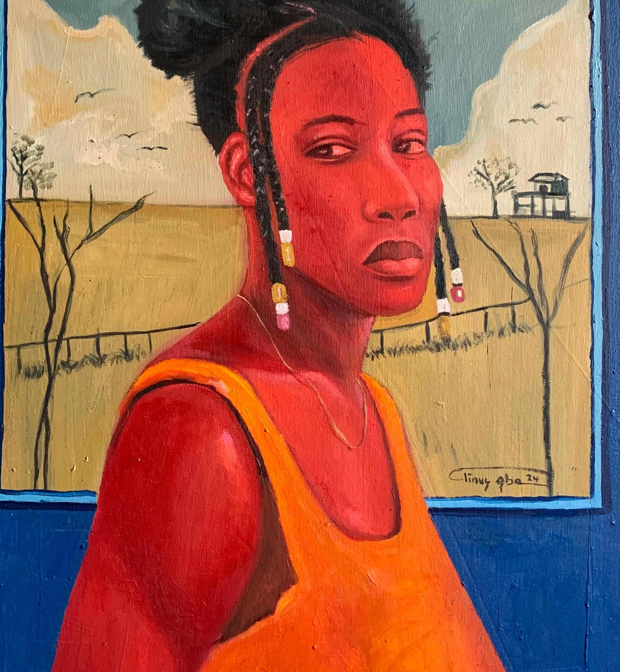 Porträt einer roten Frau -21. Jahrhundert. Contemporary, Figurativ, Modernes Porträt (Braun), Portrait Painting, von Aba Linus