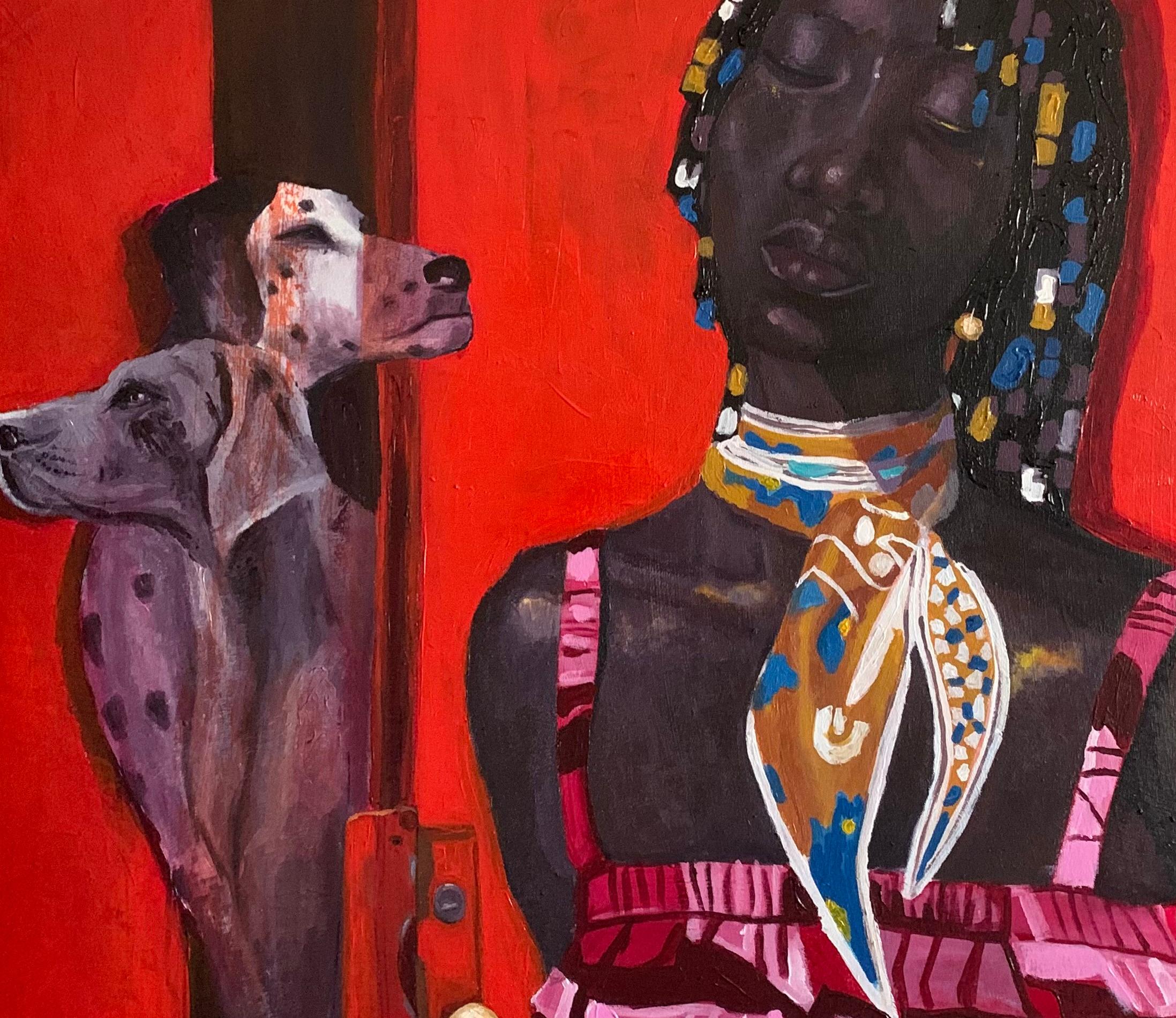 Soundless Echoes -21st Century. Contemporary, Figurative, Modern, Women, Dogs For Sale 2
