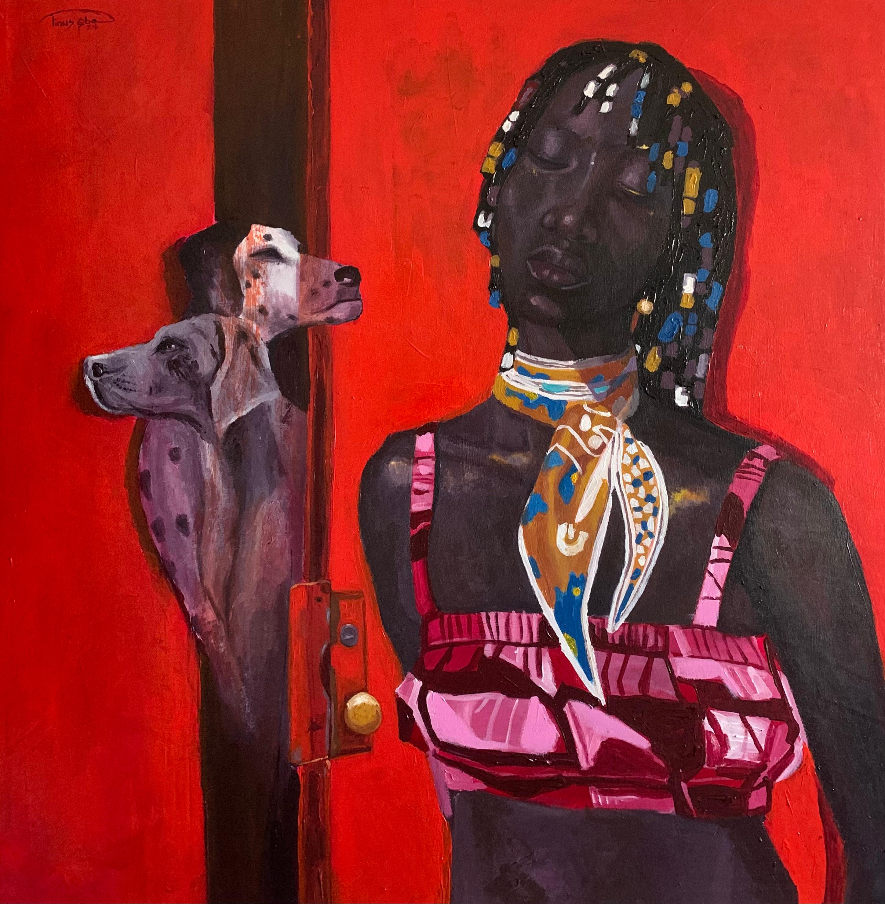 Aba Linus Figurative Painting - Soundless Echoes -21st Century. Contemporary, Figurative, Modern, Women, Dogs