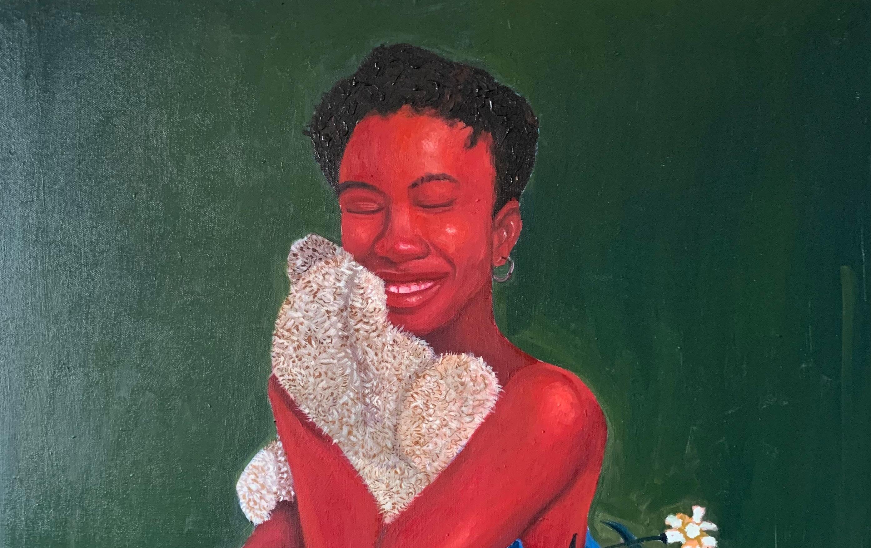 Tenderness of Your Touch - 21st Century. Contemporary, Figurative, Modern, Teddy - Painting by Aba Linus