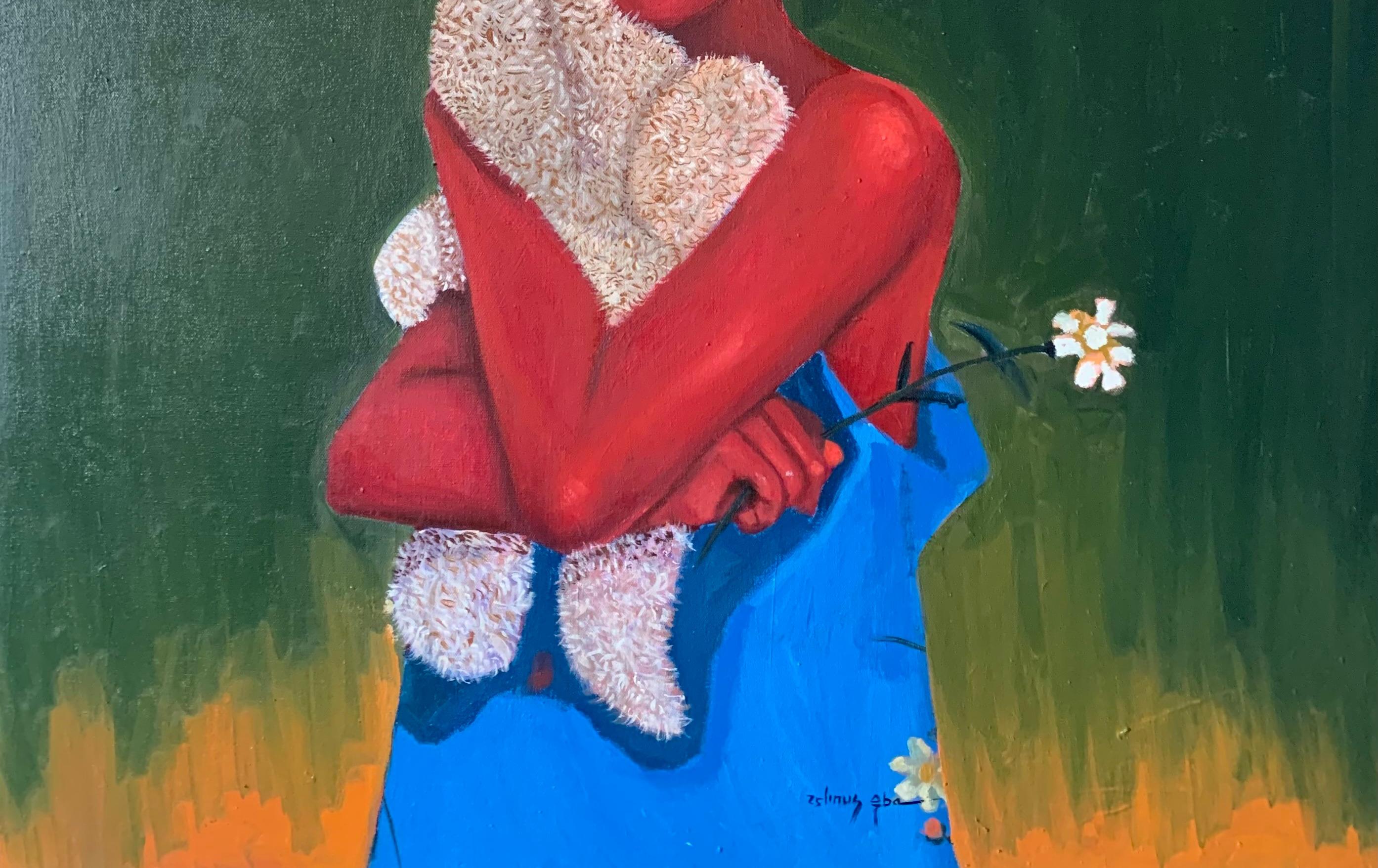 Tenderness of Your Touch - 21st Century. Contemporary, Figurative, Modern, Teddy - Blue Figurative Painting by Aba Linus