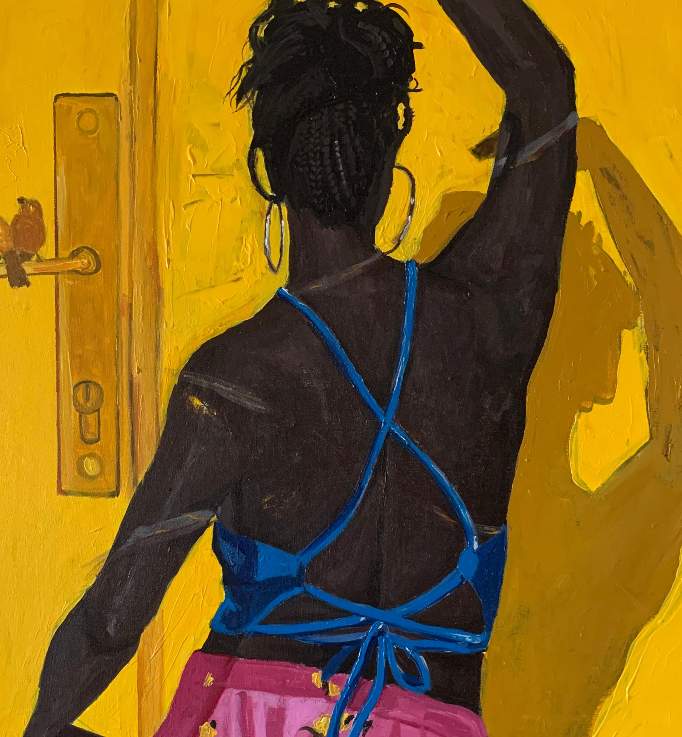 Turn out The Lamp e Love Me Tonight - 21st Century. Donne contemporanee e moderne - Figurative Painting Arancia di Aba Linus