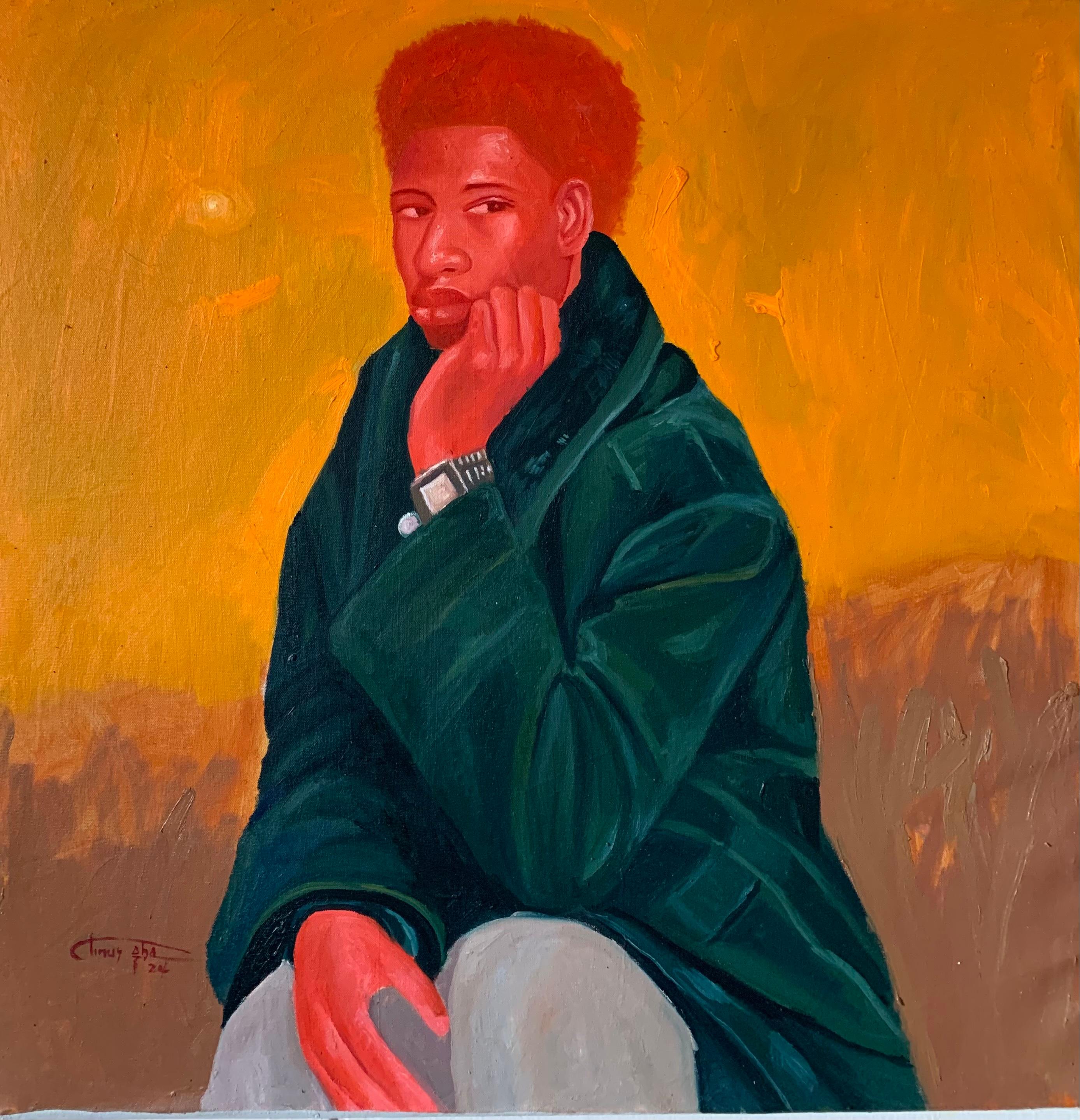 Animal Painting Aba Linus - Regarder et attendre - 21e siècle. Contemporain, figuratif, moderne, Afrique
