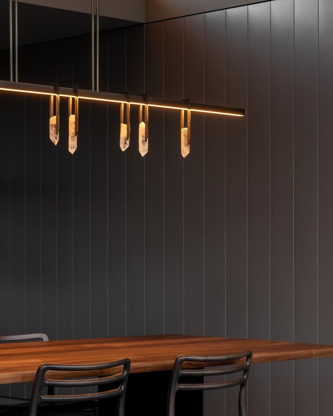 Contemporary Linear Rectangular Frame with Crystal 180 Pendant Light by Christopher Boots For Sale