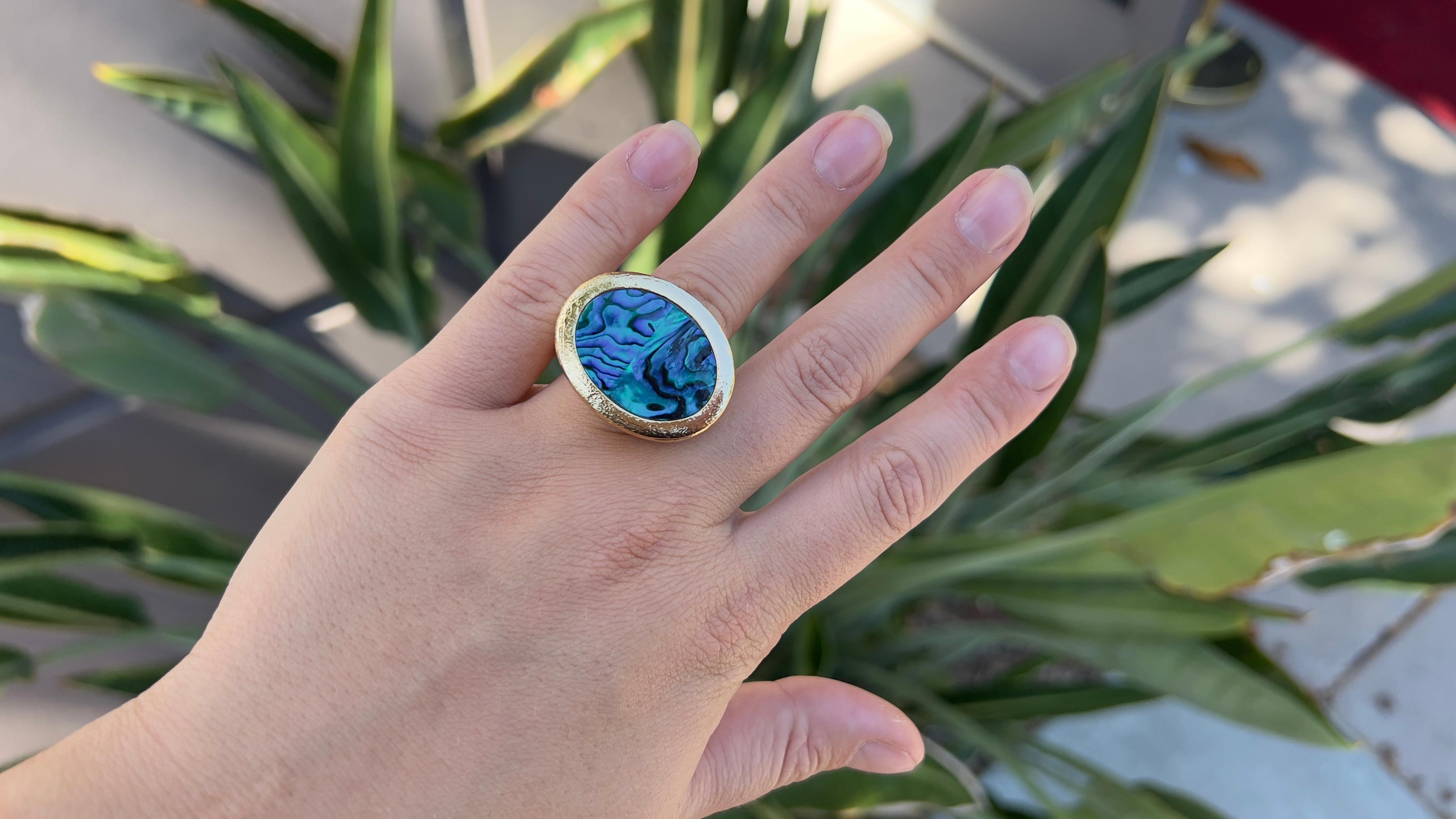 Abalone 18K Gold Plated Ring Italian Made For Sale 2