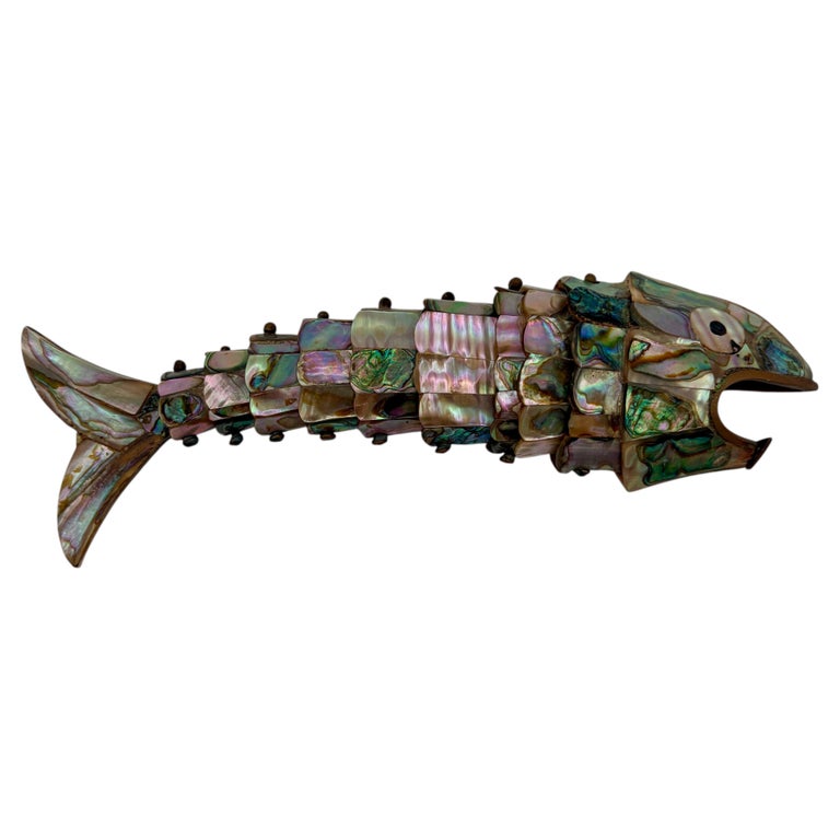 Abalone and Brass Fish Bottle Opener in the Style of Los Castillo