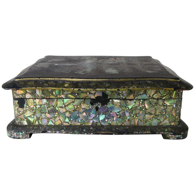 Abalone and Mother of Pearl Jewelry Box, circa 1880s For Sale