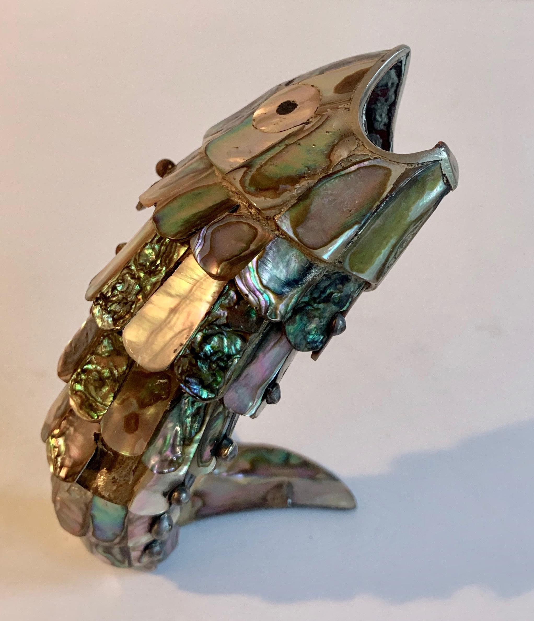 Abalone and Silver Fish Bottle Opener In Good Condition In Los Angeles, CA