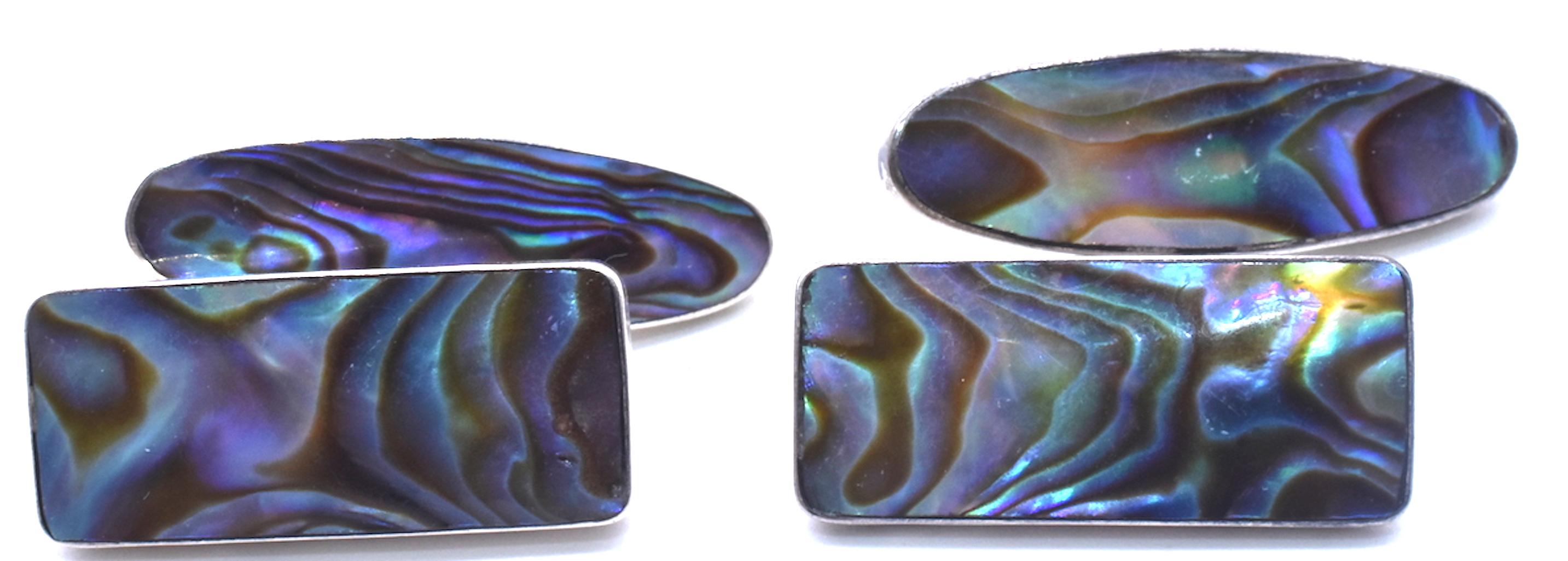 Colorful Abalone and Sterling cufflinks, c1900, a great gift for that special French Cuff Guy.  