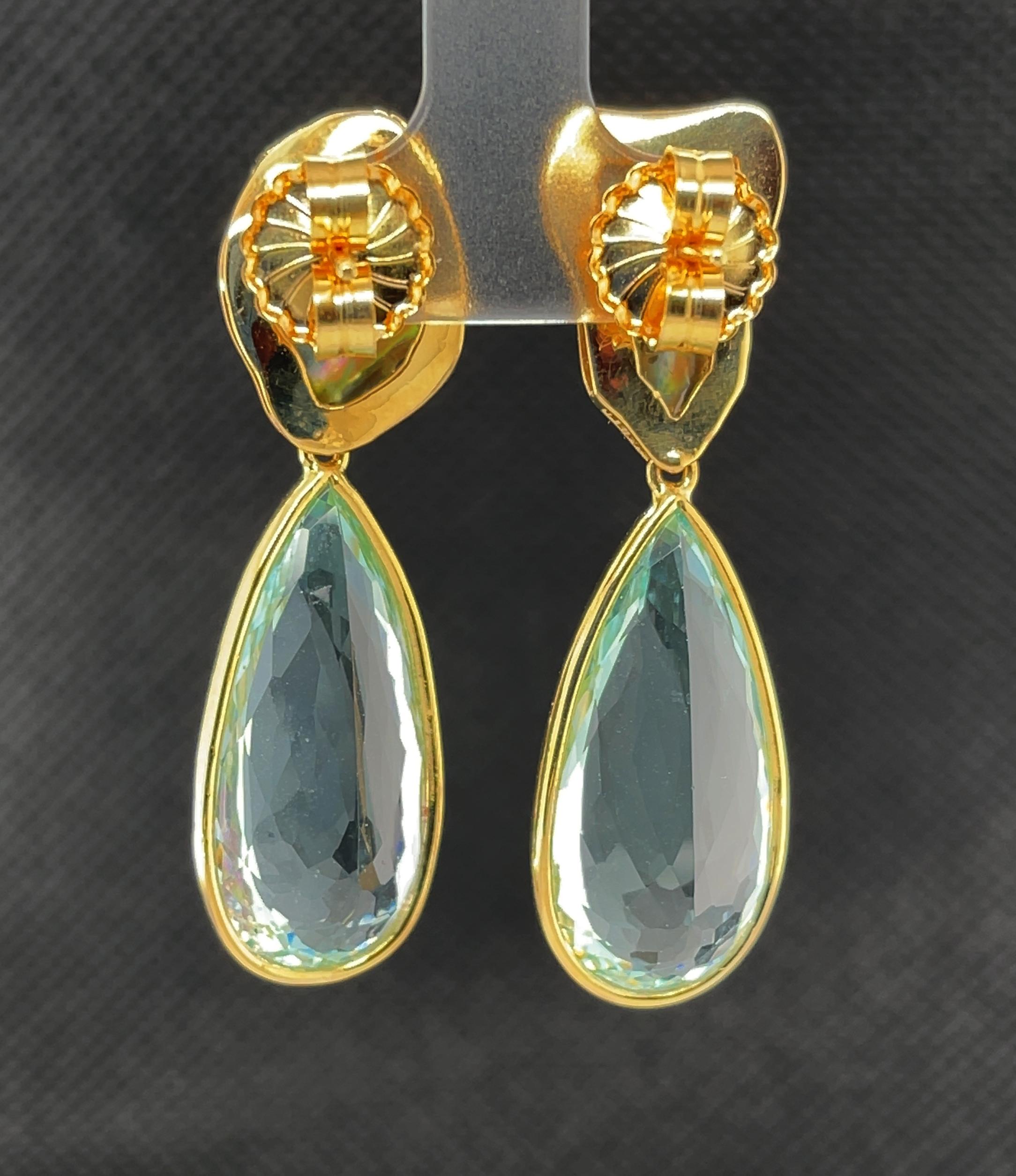 Abalone Barockperlen- und birnenförmige Aquamarin-Tropfen-Ohrringe aus Gelbgold im Zustand „Neu“ im Angebot in Los Angeles, CA