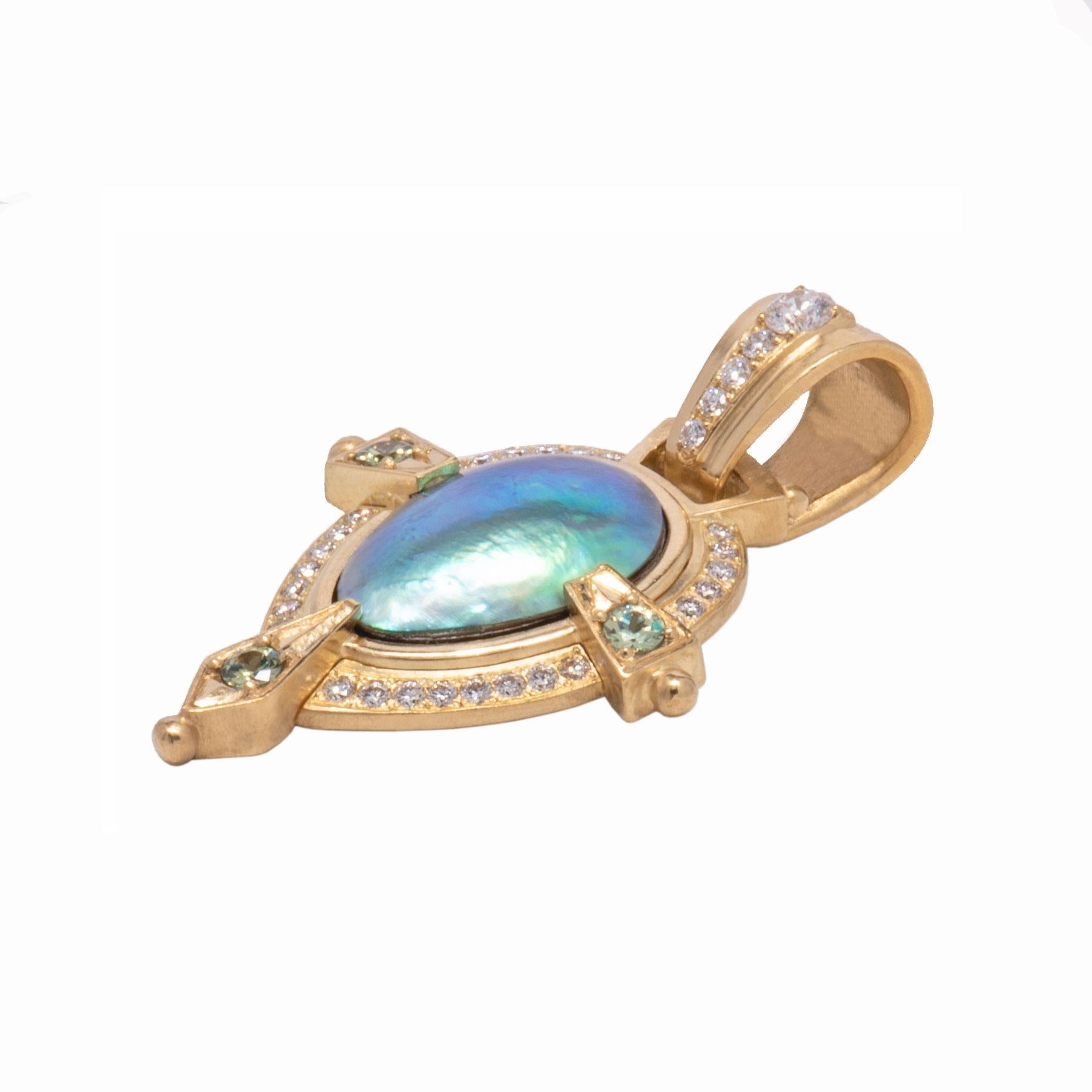 Contemporary Abalone Blister Pearl Andromeda Pendant with Diamonds For Sale