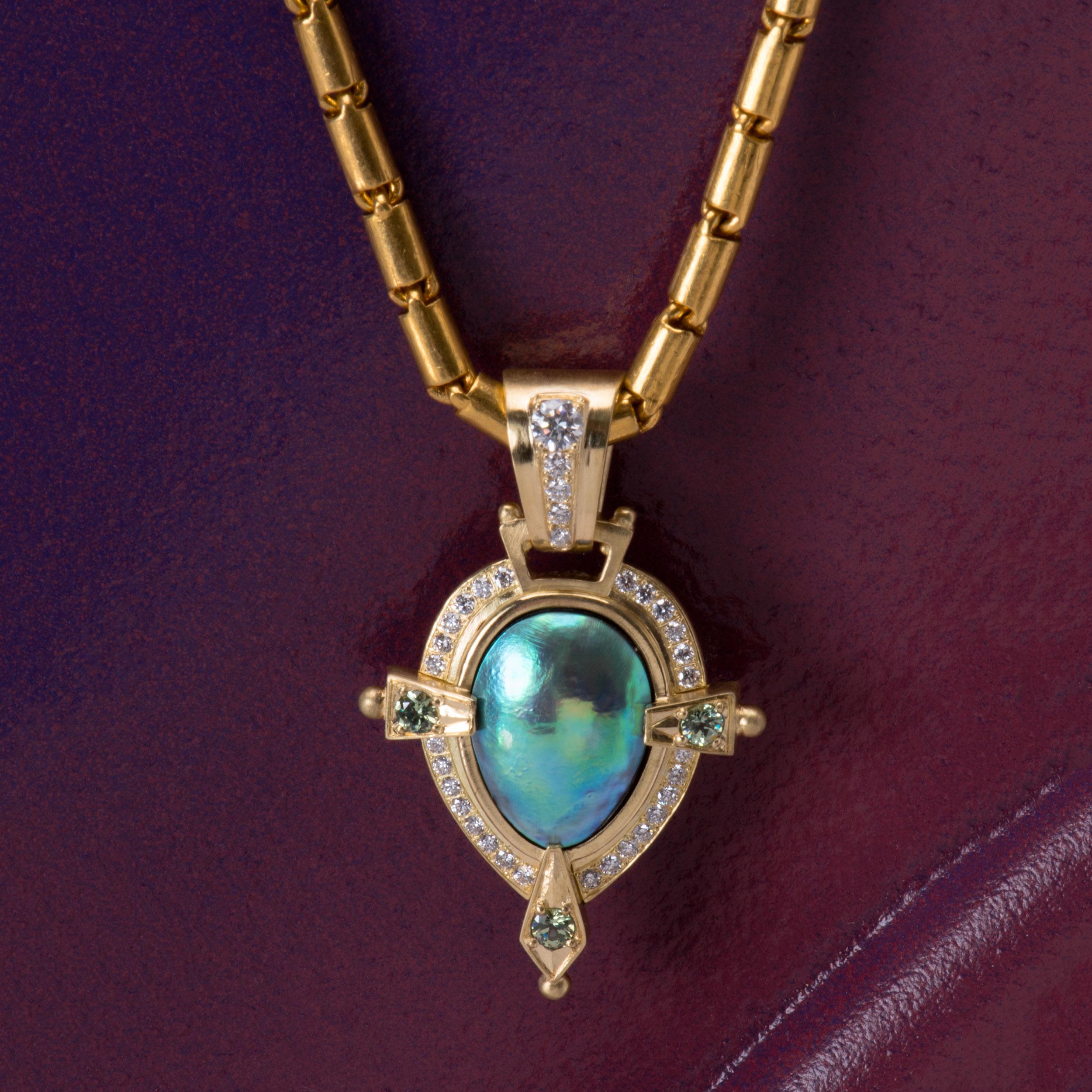 Abalone Blister Pearl Andromeda Pendant with Diamonds For Sale 1