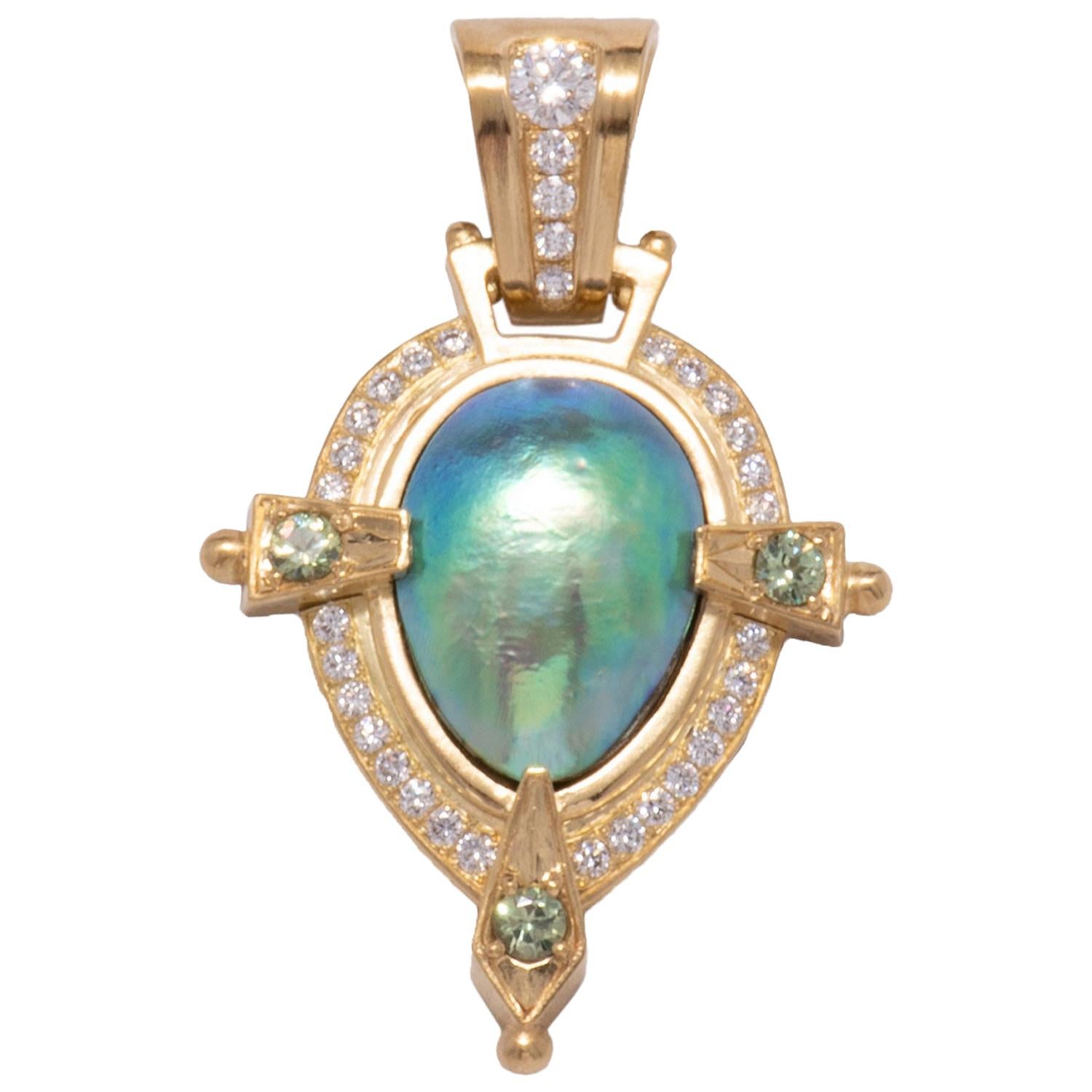 Abalone Blister Pearl Andromeda Pendant with Diamonds For Sale