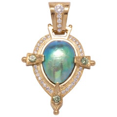 Abalone Blister Pearl Andromeda Pendant with Diamonds