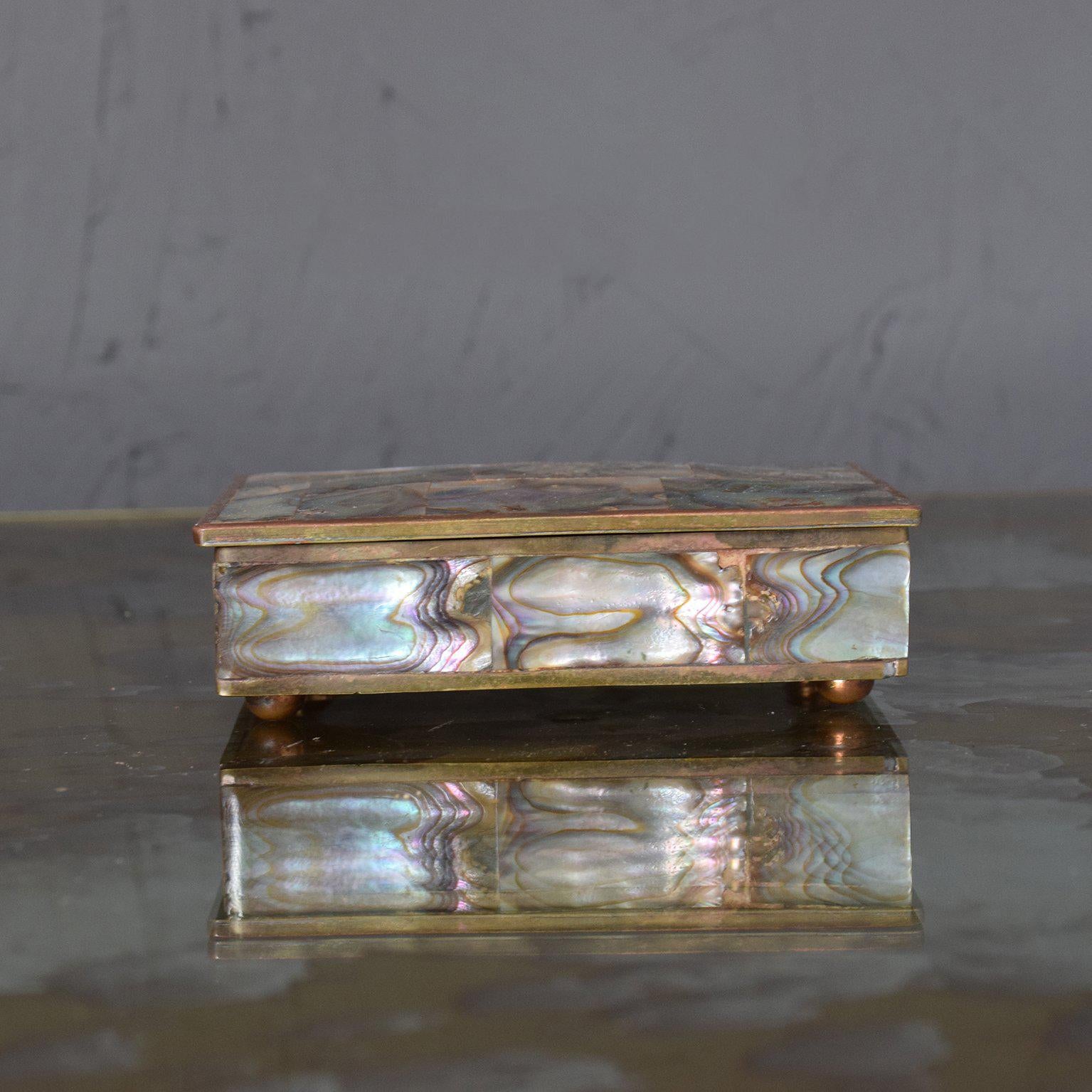 Abalone Brass and Rosewood Box Mexico Taxco Mid-Century Modern 4