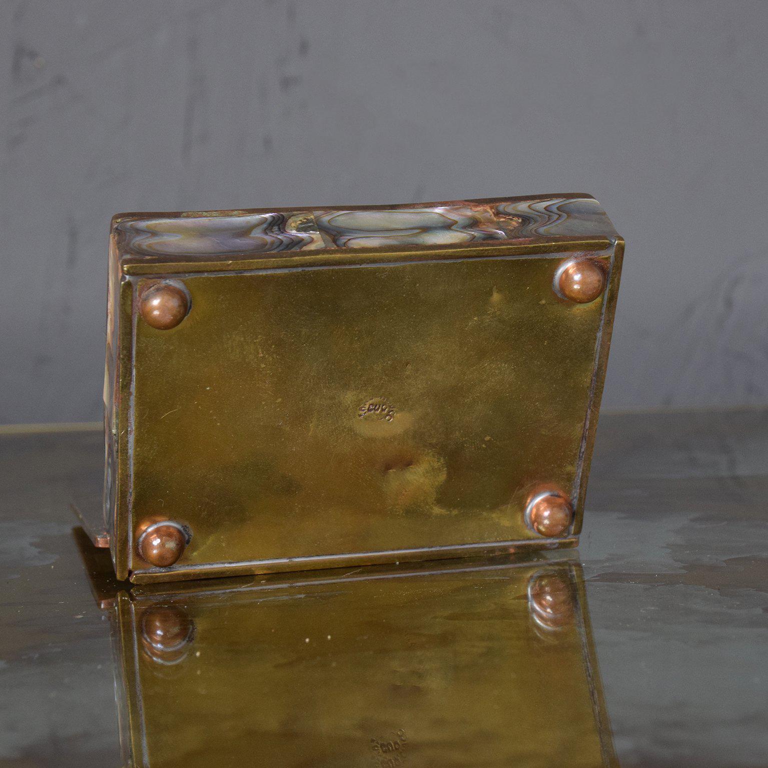 Mexican Abalone Brass and Rosewood Box Mexico Taxco Mid-Century Modern