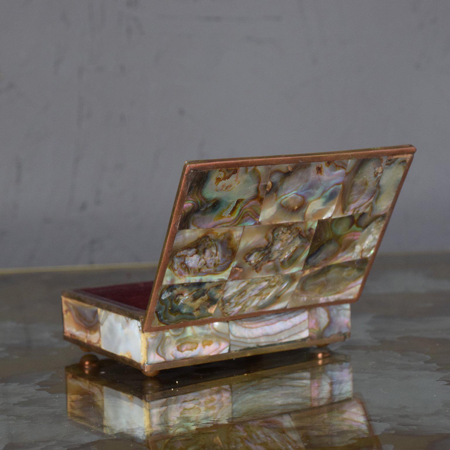 Mid-20th Century Abalone Brass and Rosewood Box Mexico Taxco Mid-Century Modern