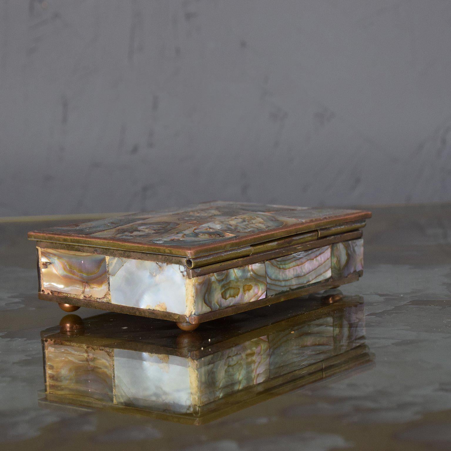Abalone Brass and Rosewood Box Mexico Taxco Mid-Century Modern 1