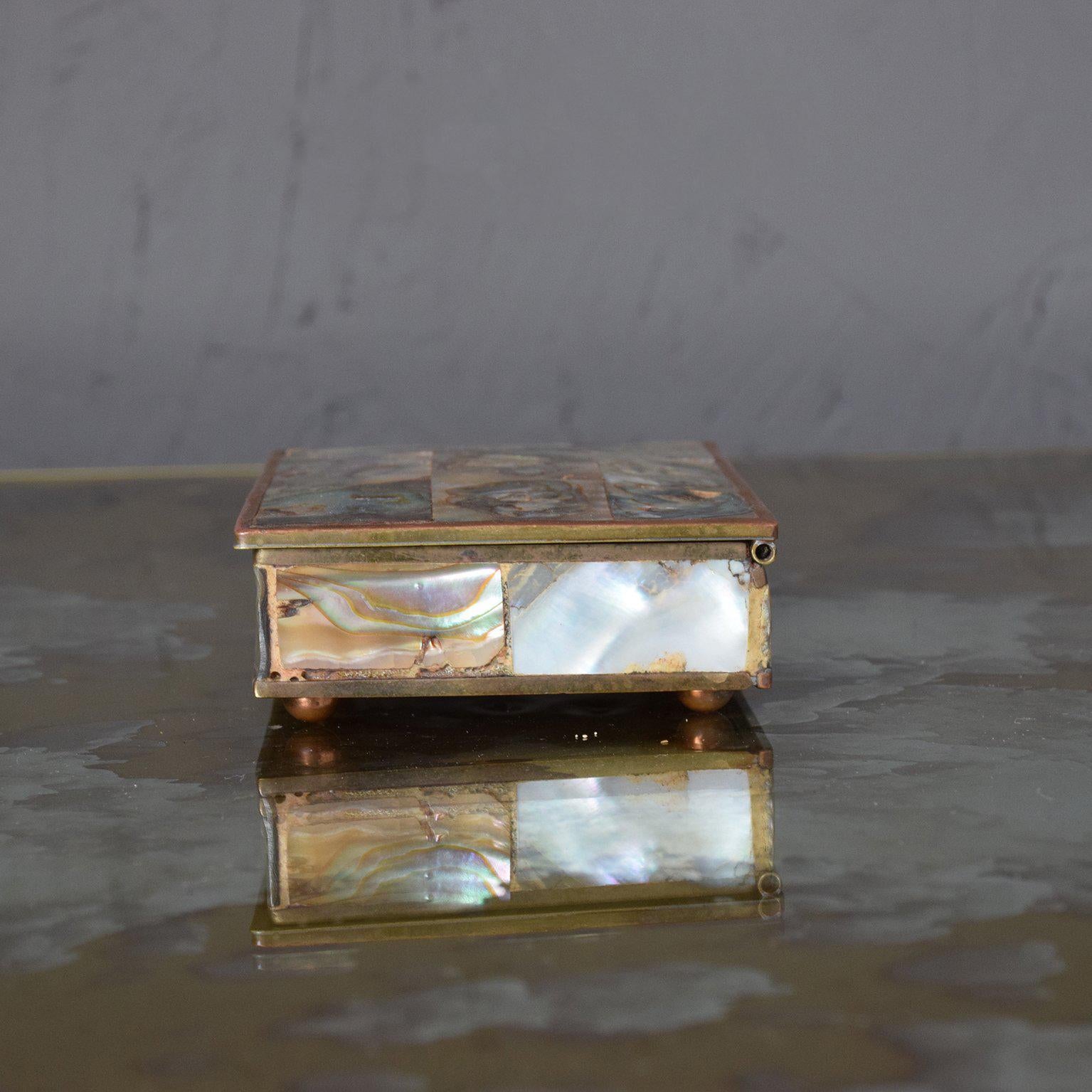 Abalone Brass and Rosewood Box Mexico Taxco Mid-Century Modern 2