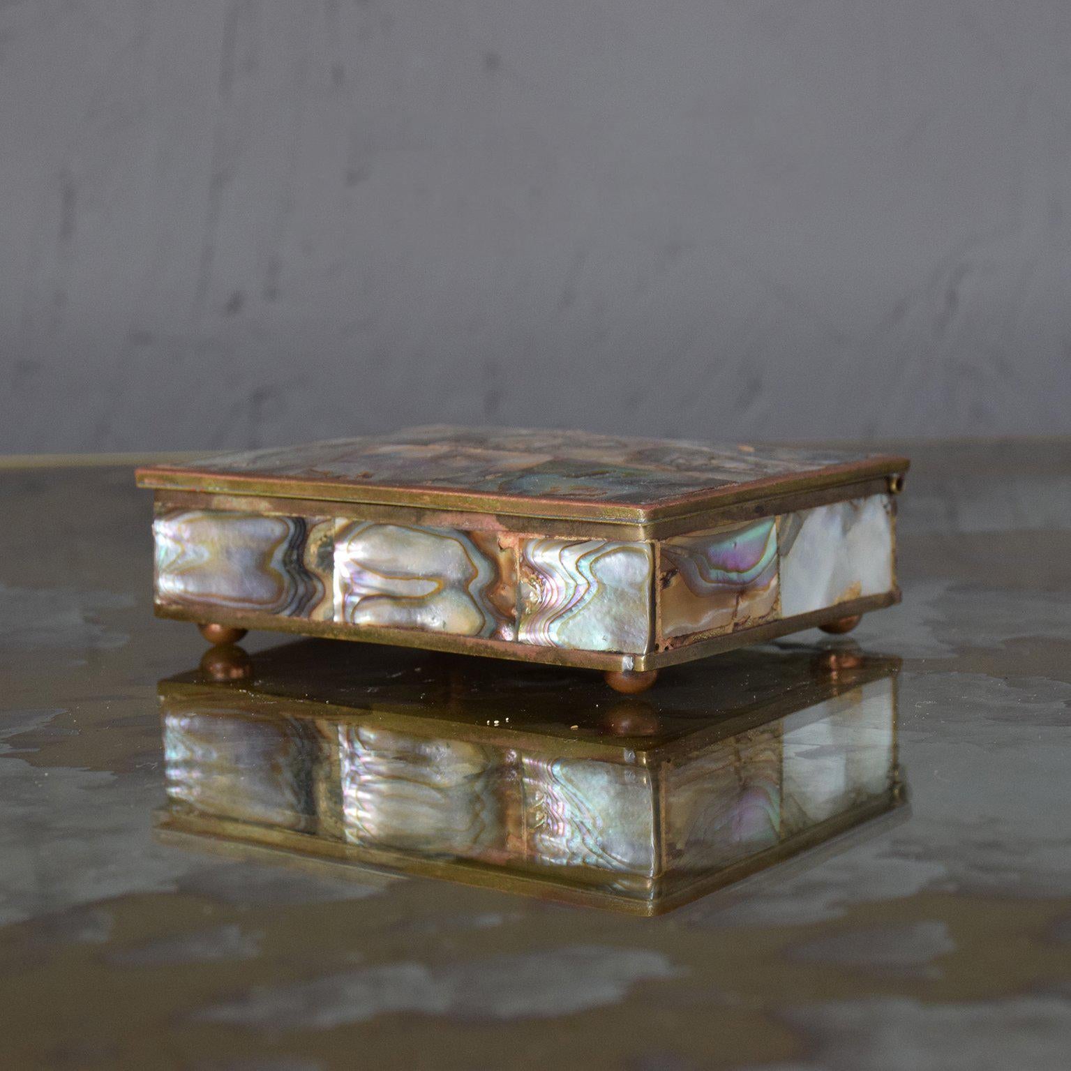 Abalone Brass and Rosewood Box Mexico Taxco Mid-Century Modern 3