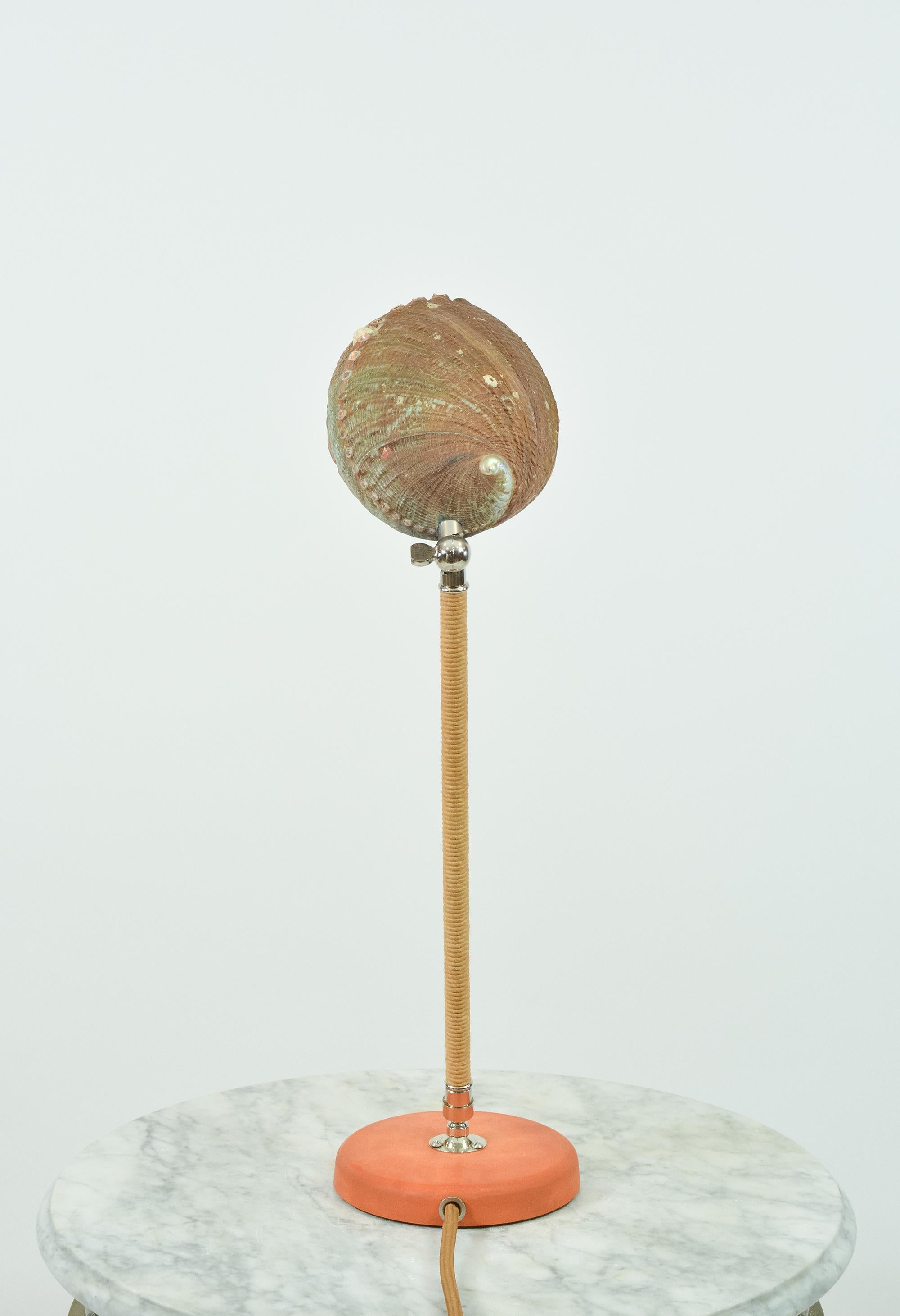 Modern Abalone Desk Lamp in Chrome with Natural Seashell Shade [In Stock] For Sale