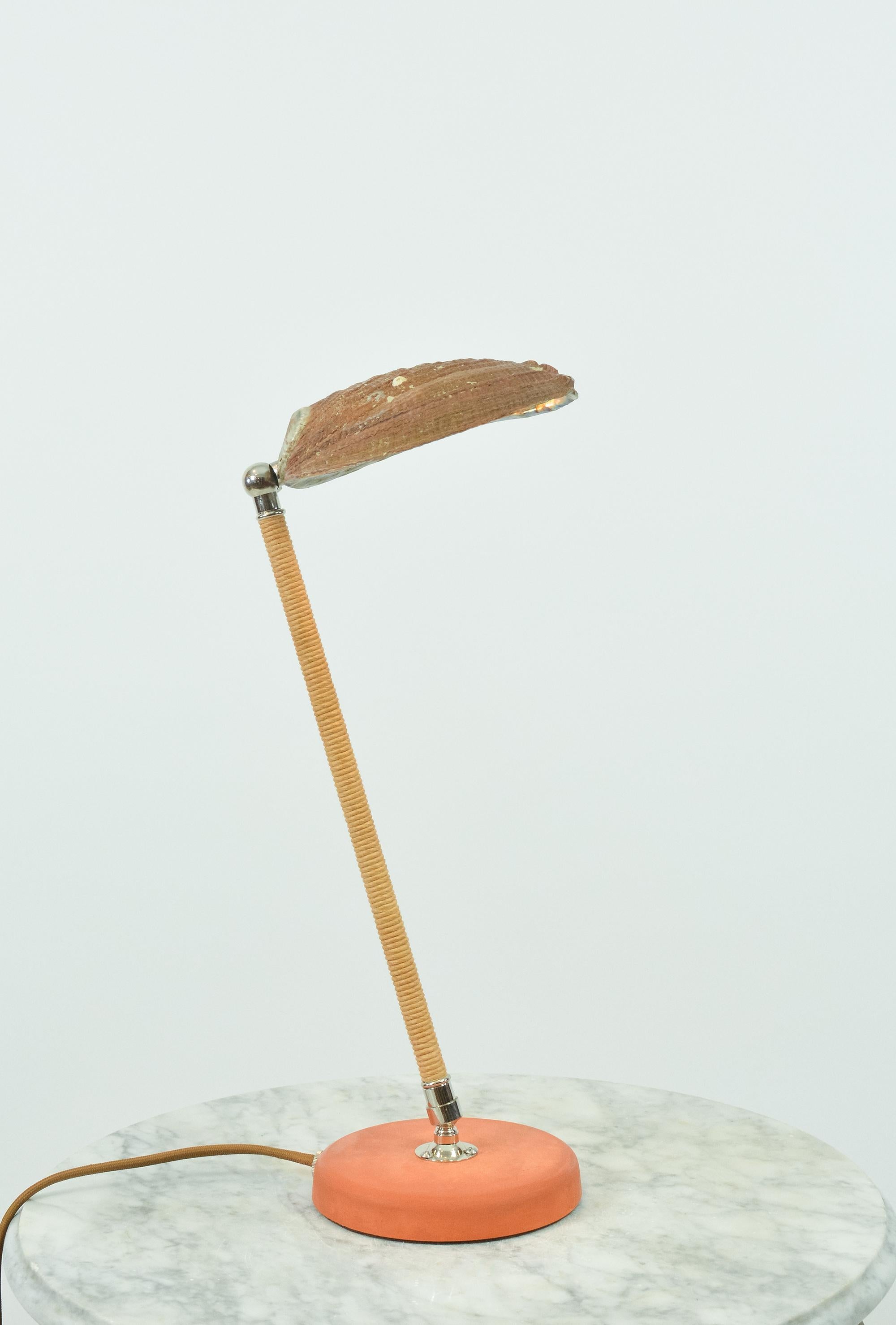 Cast Abalone Desk Lamp in Chrome with Natural Seashell Shade [In Stock] For Sale