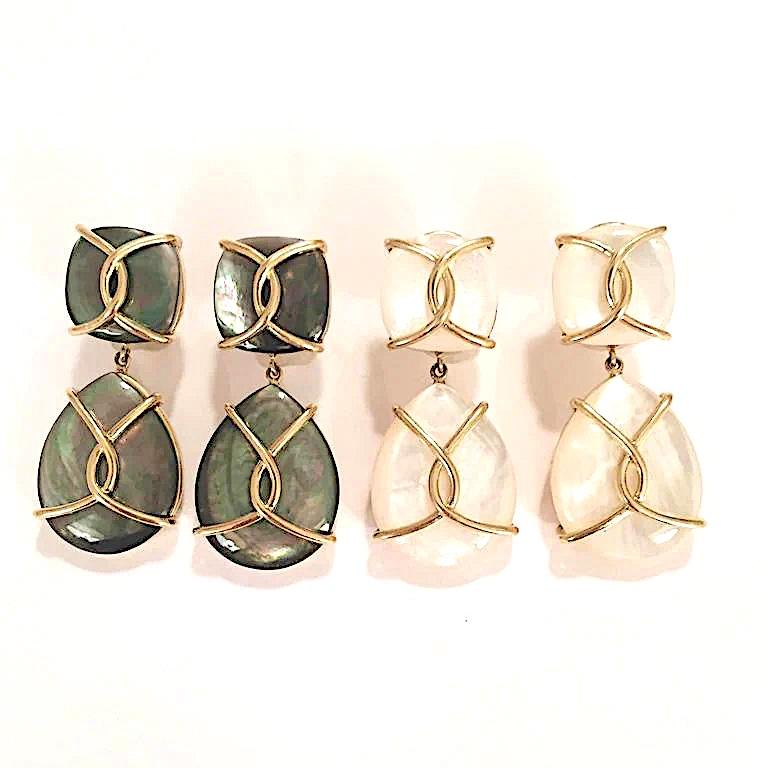 Abalone Drop Earrings with Twisted Gold Detail For Sale 3
