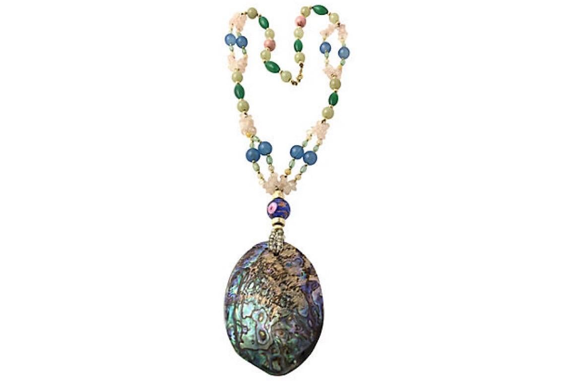 Abalone Gemstone and Art Glass Necklace In Good Condition For Sale In Miami Beach, FL