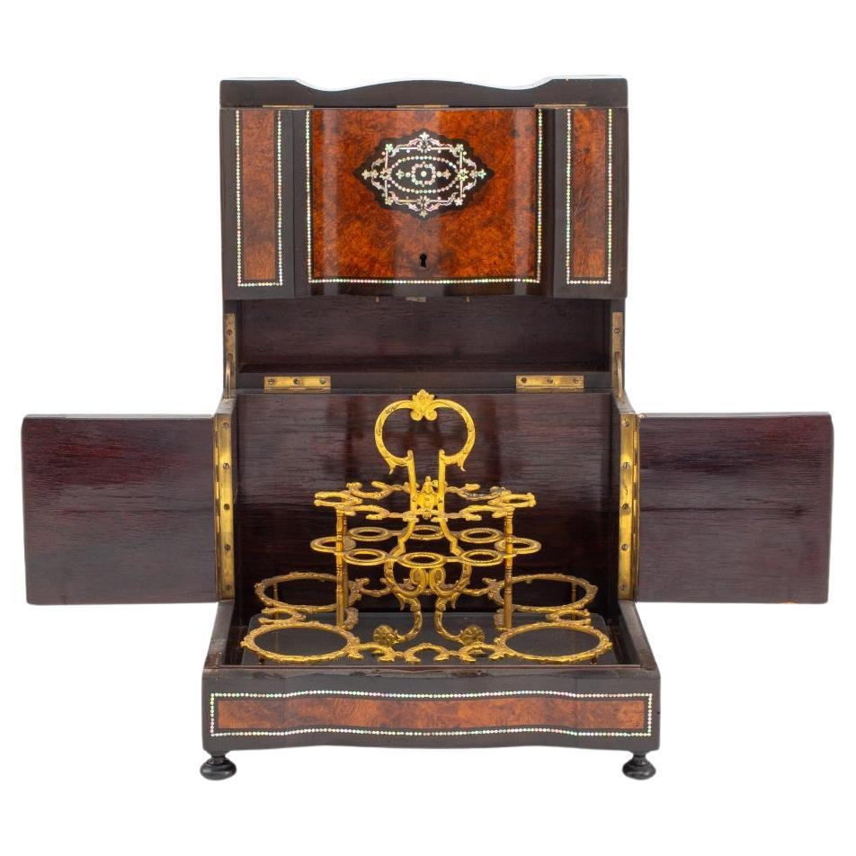 Abalone Inlaid Burlwood Tantalus Chest, 19th Century For Sale