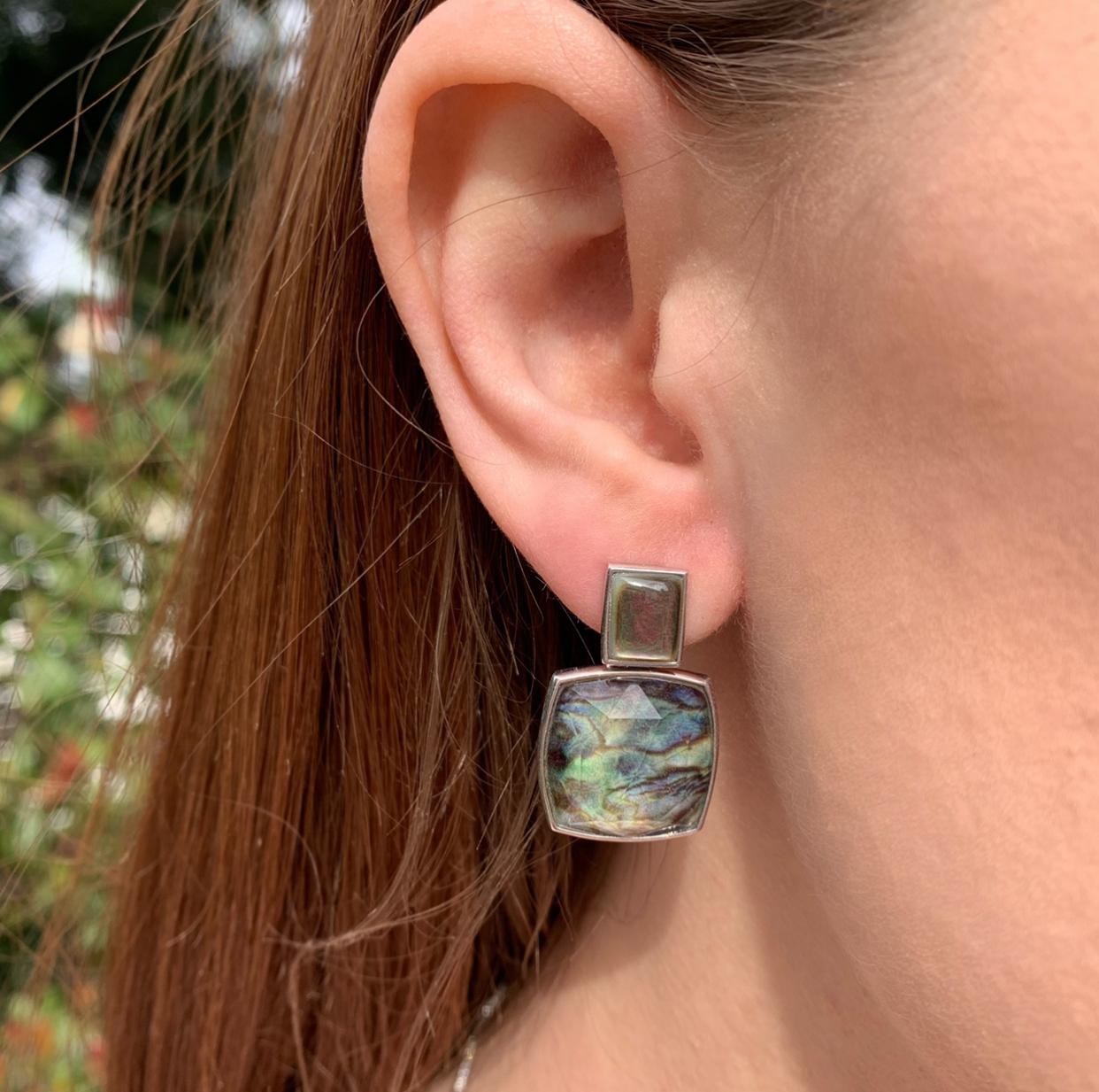 Square Cut Abalone Mother of pearl Earrings  For Sale