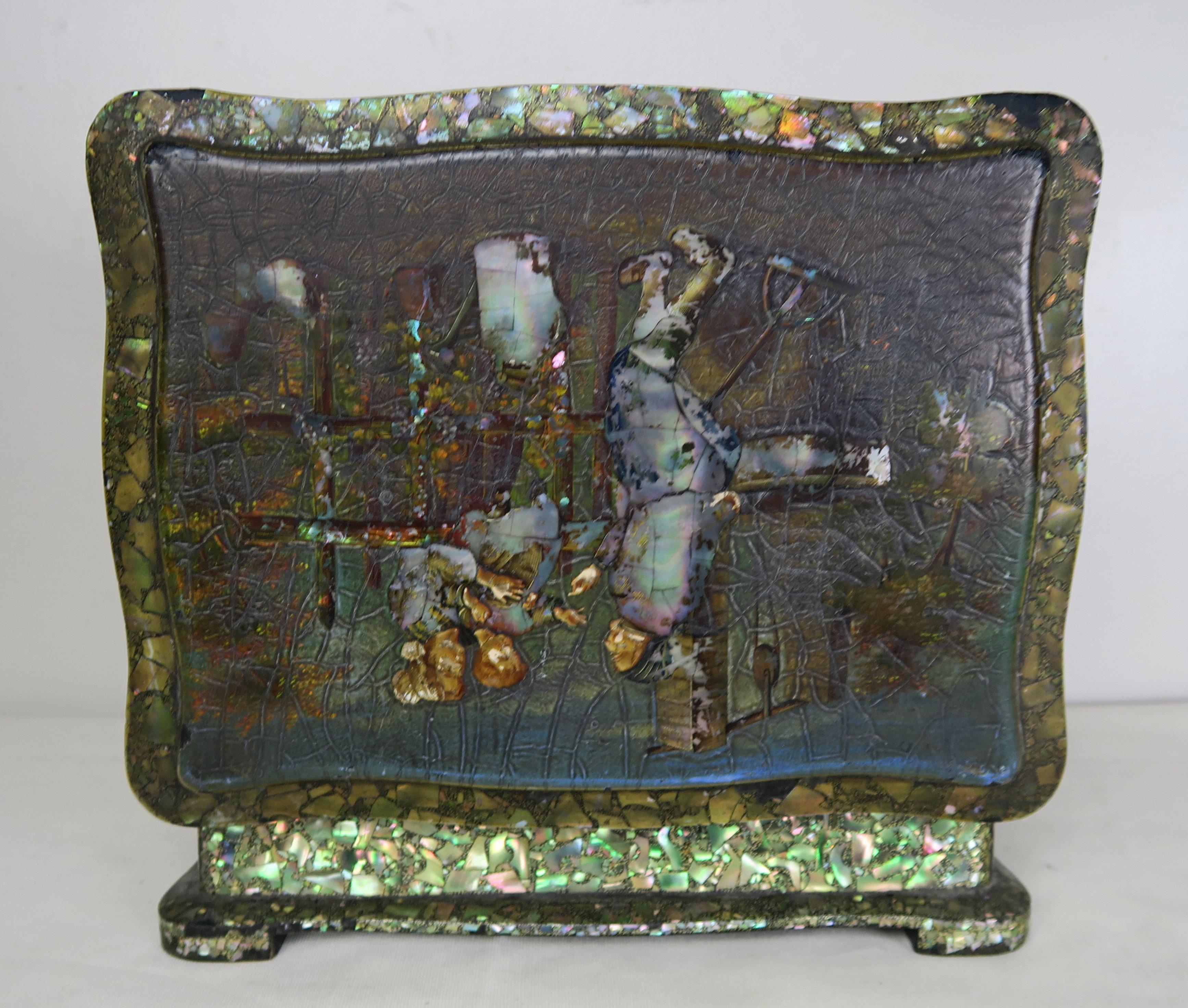 English Abalone and Mother of Pearl Jewelry Box, circa 1880s