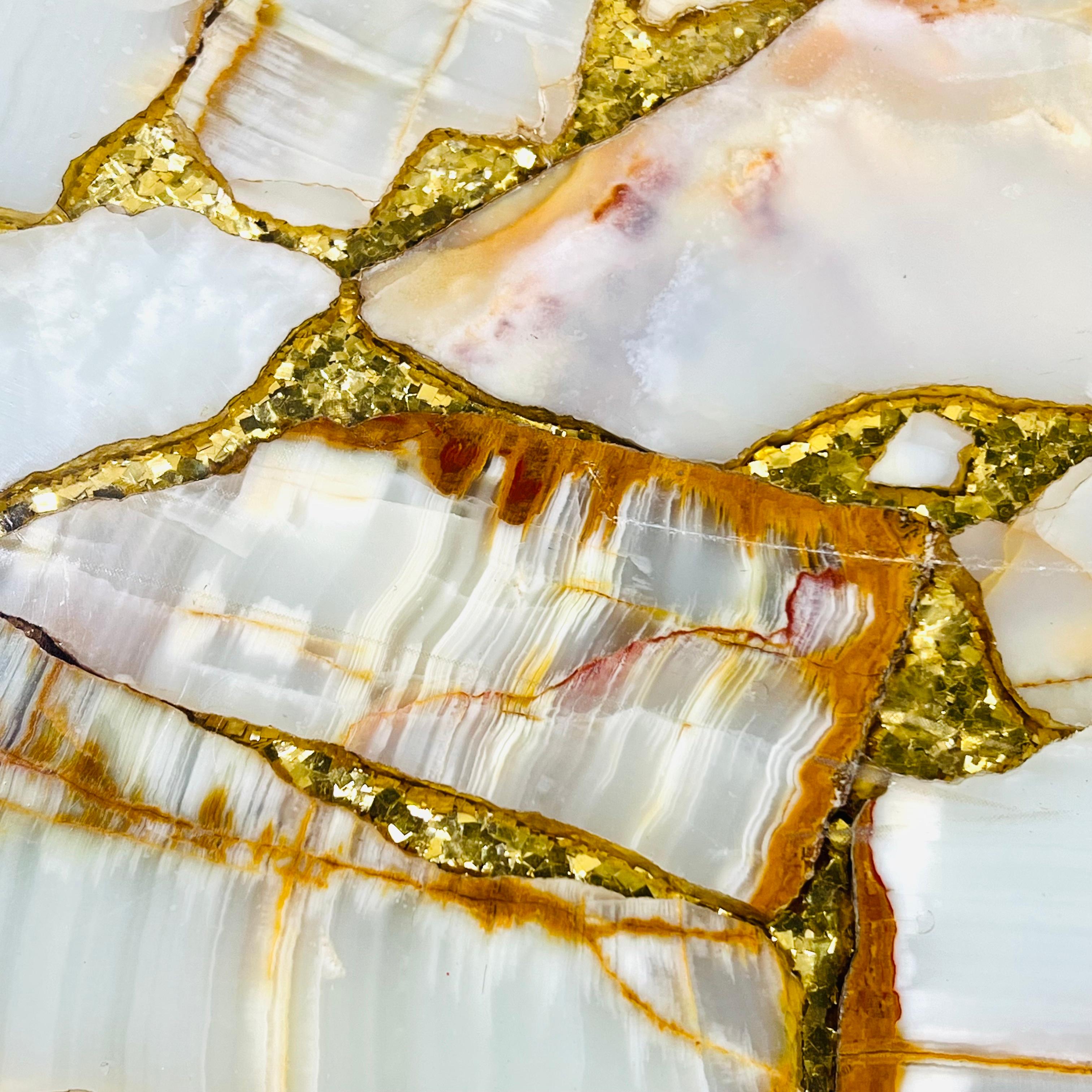 Abalone-, Onyx- und Blattgold-Cocktailtisch von Arturo Pani im Angebot 3