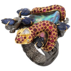 Abalone Pearl Pink Tourmaline Sapphire Snake Ring