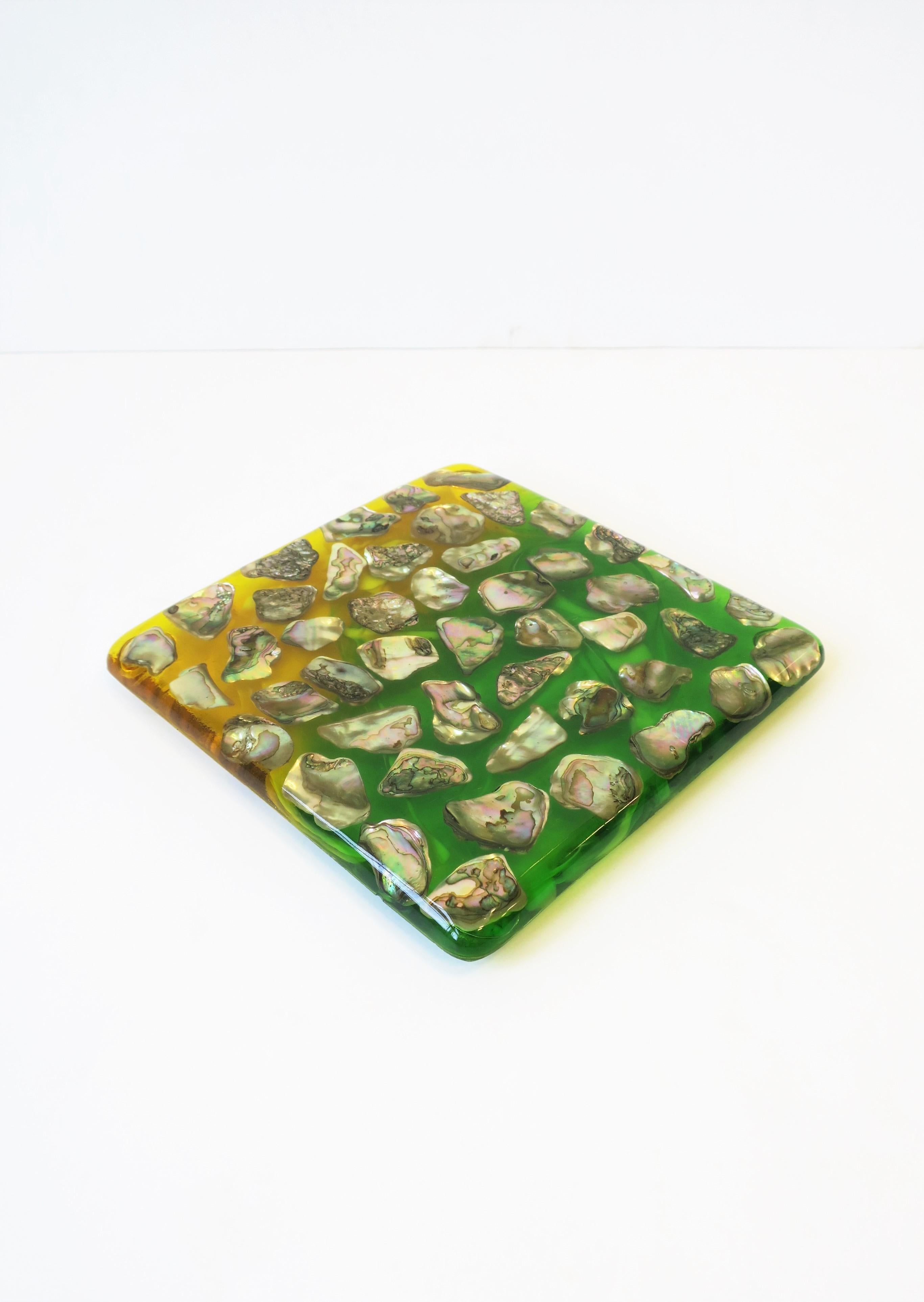 Abalone Seashell and Acrylic Bar Kitchen Table Trivet In Good Condition For Sale In New York, NY