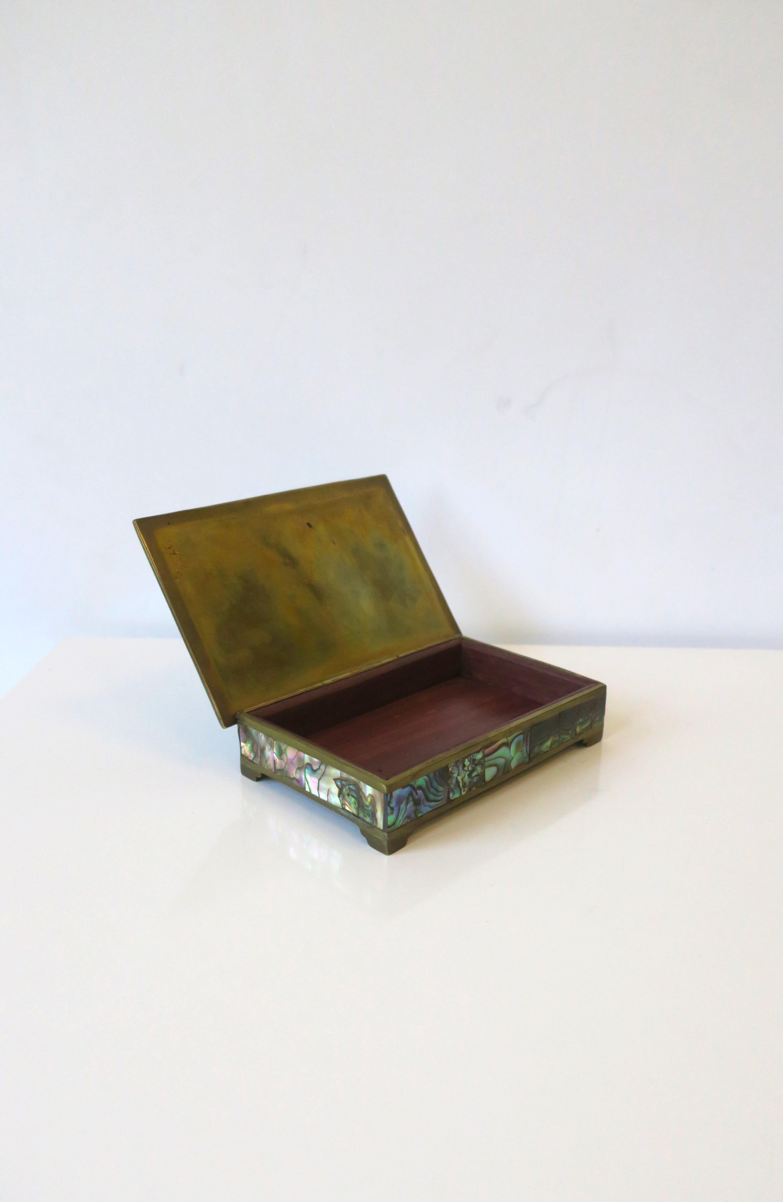 20th Century Abalone Seashell and Brass Box For Sale