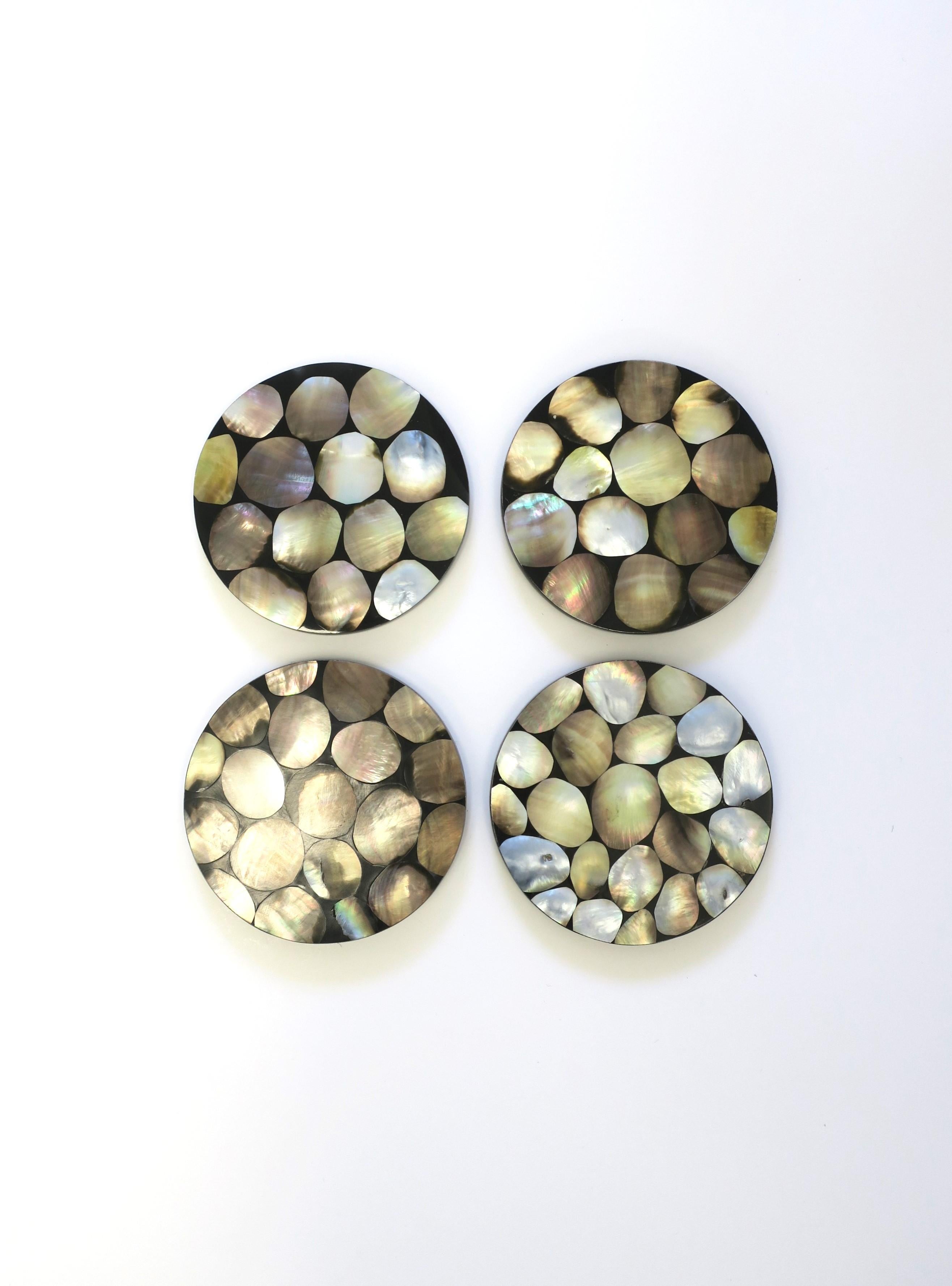 Organic Modern Abalone Seashell Cocktail Coasters by R & Y Augousti, Set of 4 For Sale