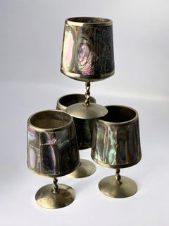 Abalone Shell & Alpaca Shot Glasses, set of 4, Mexico, 1970's