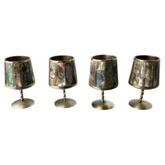 Abalone Shell & Alpaca Shot Glasses, set of 4, Mexico, 1970's