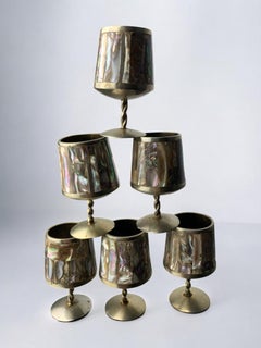 Abalone Shell & Alpaca Shot Glasses, set of 6, Mexico, 70's