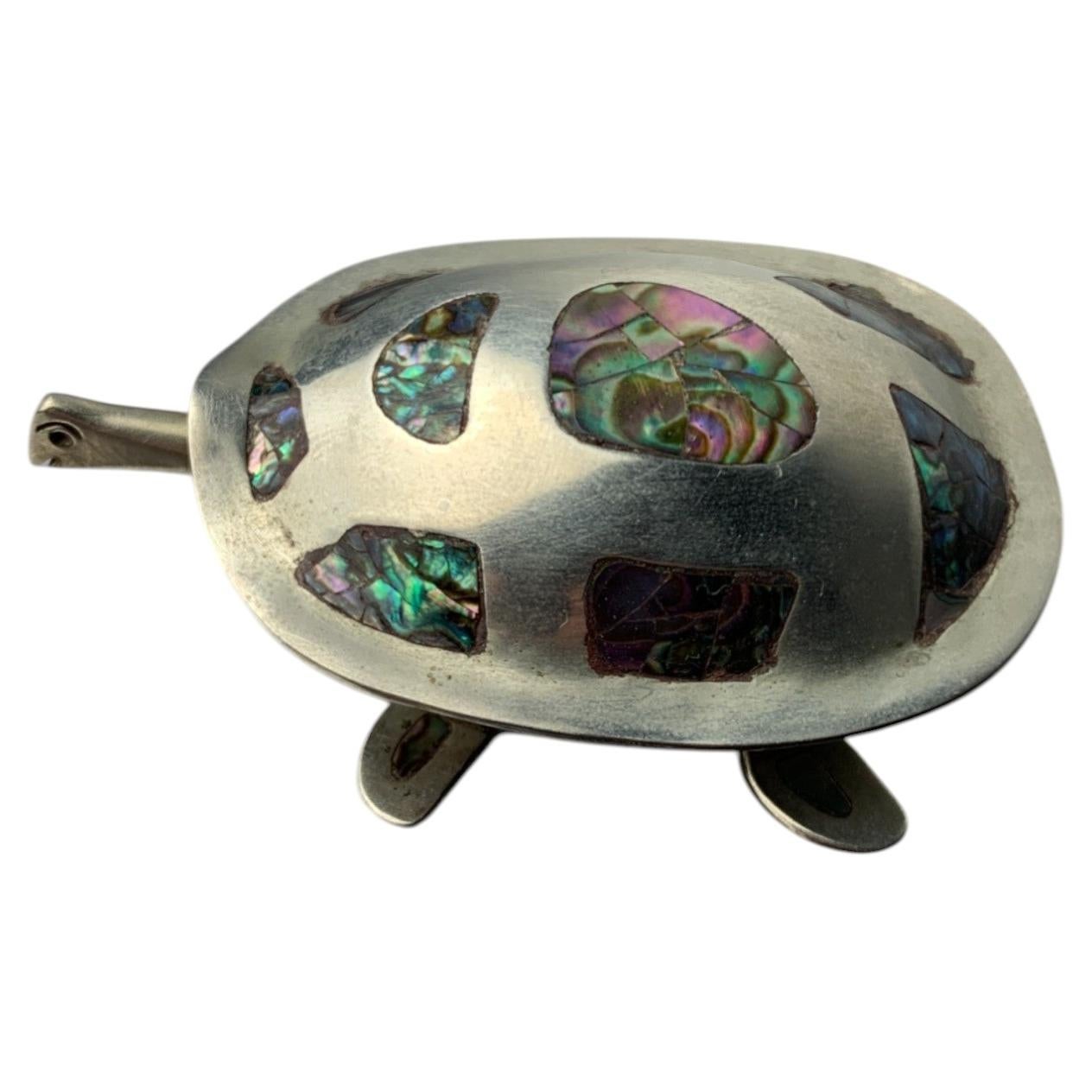 Schildkrötendose aus Abalone und Alpaka-Silber, Mexiko, 1970