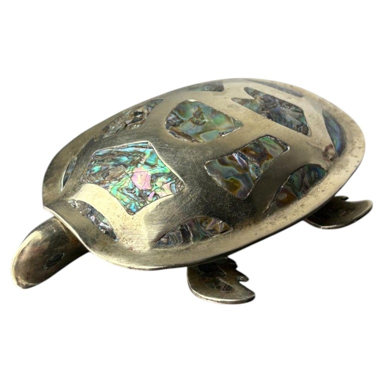 Abalone shell & alpaca silver turtle box, Mexico, 1970's