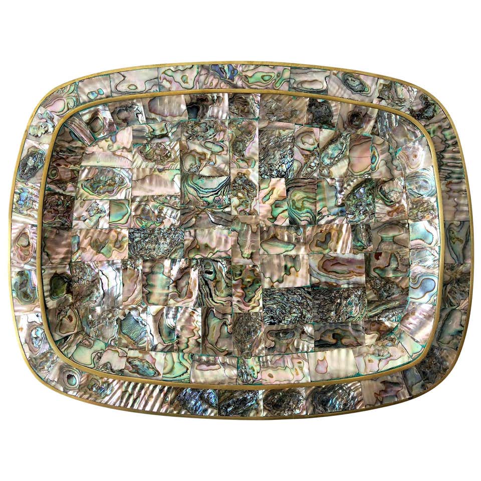 Mexican Modernist Abalone Shell Brass Inlay Mexican Modernist Tray at ...