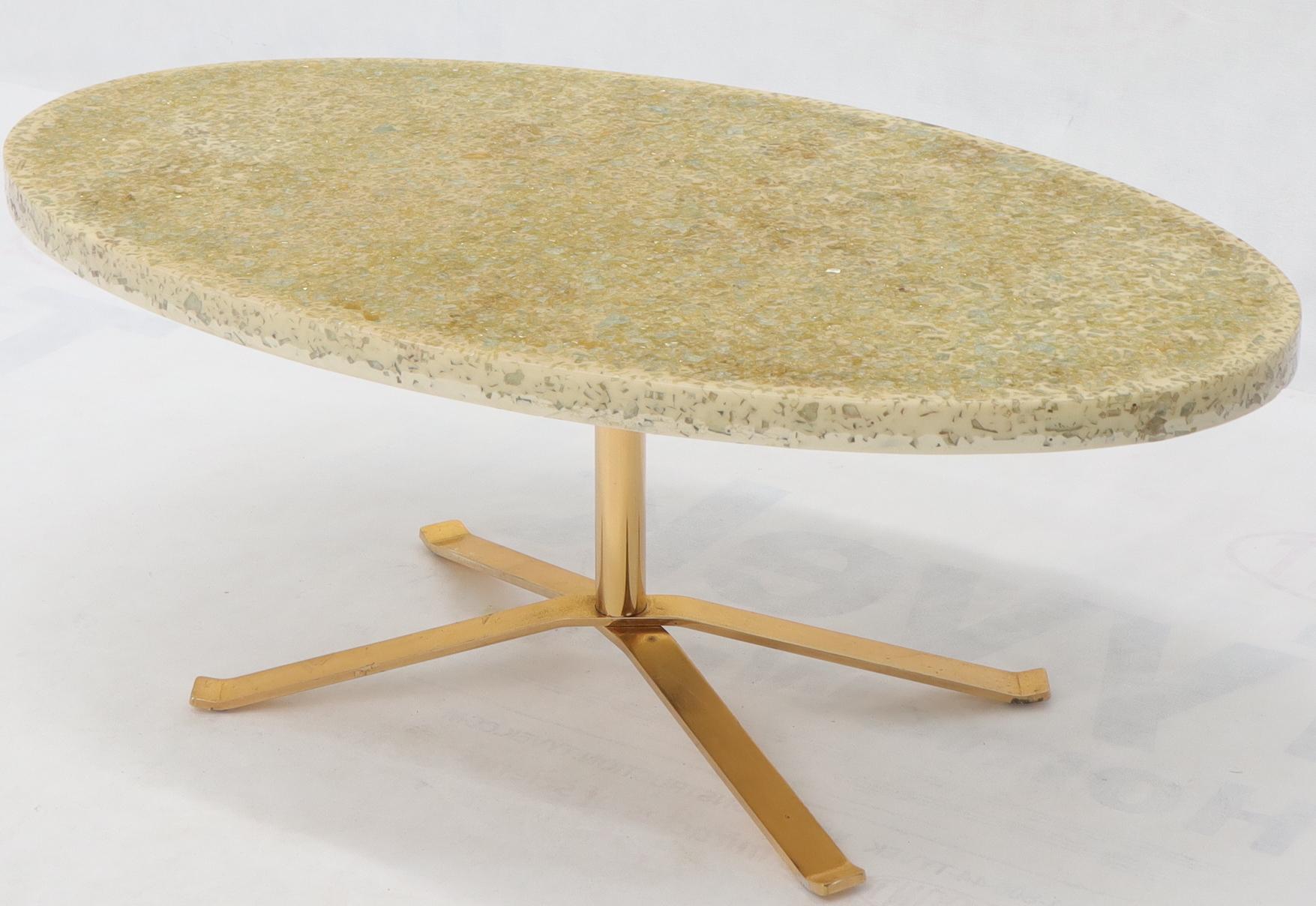 Mid-Century Modern shell cast in resin top coffee table with Florence Knoll style X-base.