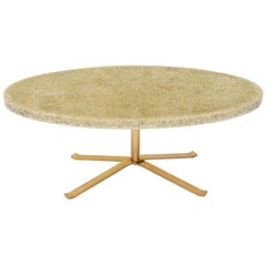 Abalone Shell Cast in Resin Oval Top Coffee Table on X-Shape Base