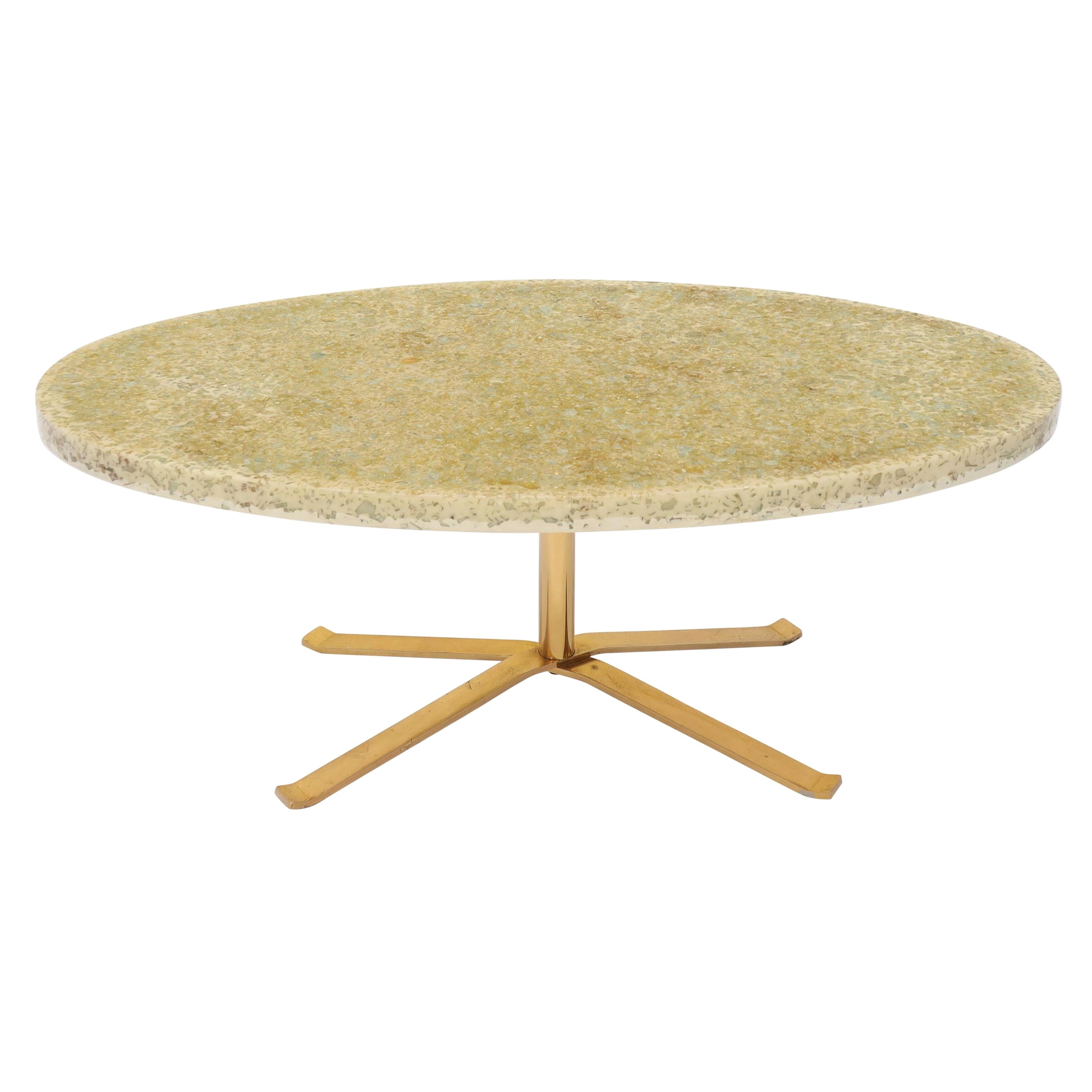 Abalone Shell Cast in Resin Oval Top Coffee Table on X-Shape Base