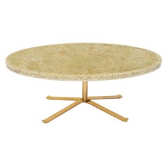 Abalone Shell Cast in Resin Oval Top Coffee Table on X-Shape Base