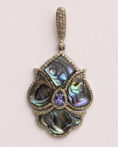 Abalone Shell, Diamonds and Tanzanite Dangle Earrings