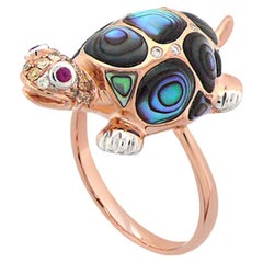 Abalone Muschel Fancy Diamant Rubin & Weißer Diamant 18K Rose Gold Schildkröte Ring