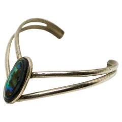 Abalone Shell Inlay Sterling Silver Vintage Cuff Bracelet
