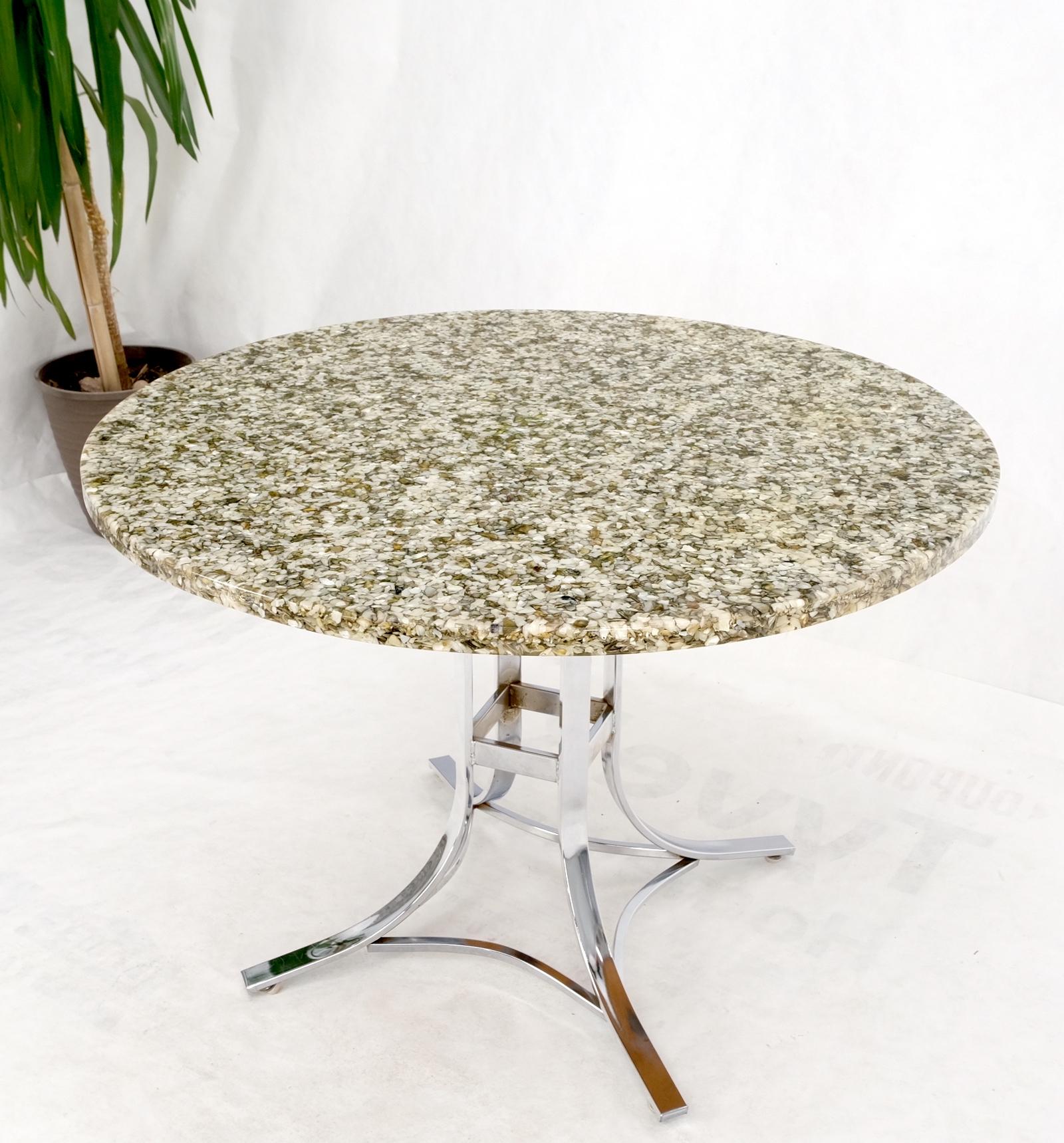 Abalone Shell Resin Fusion Cast Round Top Table on Chrome Base Mid-Century Moder For Sale 2